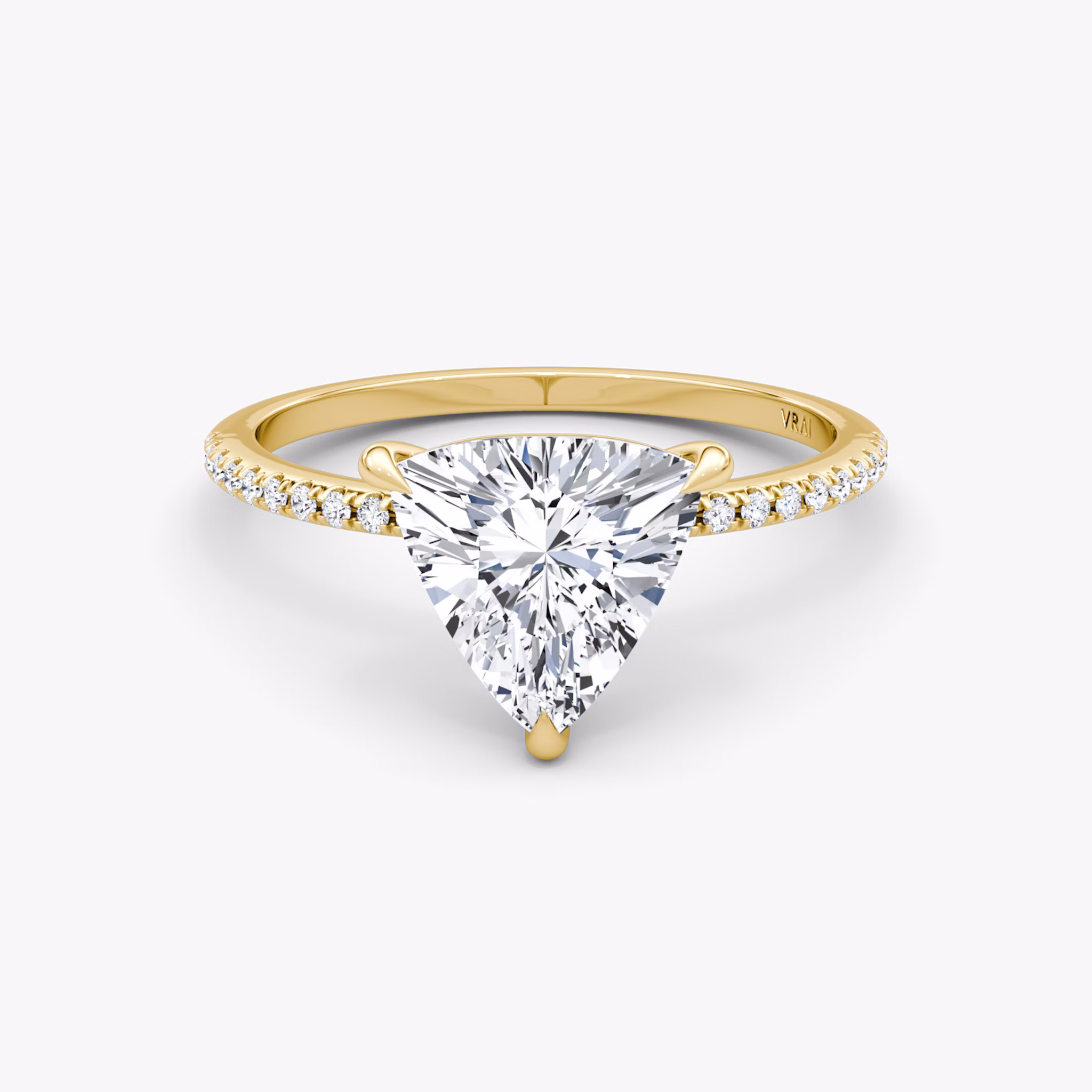 The Petite 4-Prong Solitaire | Trillion | 18k | Yellow Gold | bandAccent: Pavé | diamondOrientation: vertical | caratWeight: other