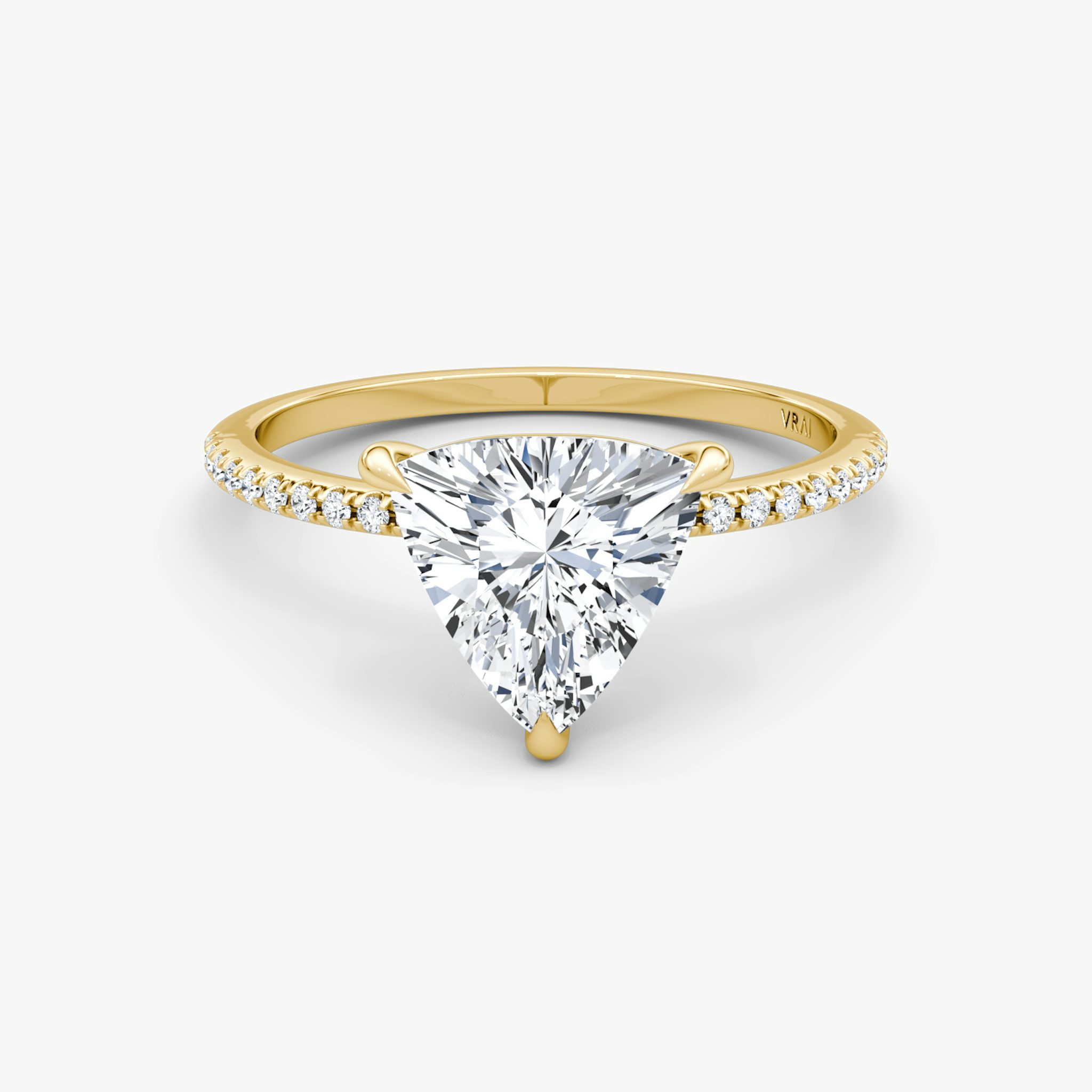 The Petite 4-Prong Solitaire | Trillion | 18k | Yellow Gold | bandAccent: Pavé | diamondOrientation: vertical | caratWeight: other