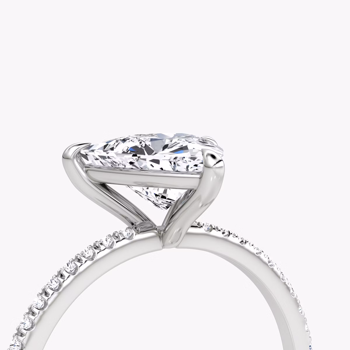 The Petite 4-Prong Solitaire | Trillion | 18k | White Gold | bandAccent: Pavé | diamondOrientation: vertical | caratWeight: other