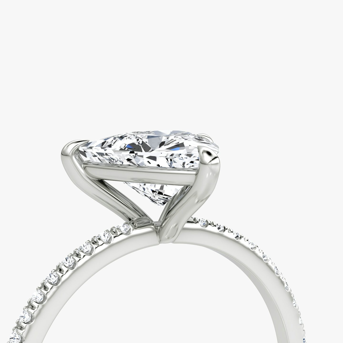 The Petite 4-Prong Solitaire | Trillion | 18k | White Gold | bandAccent: Pavé | diamondOrientation: vertical | caratWeight: other