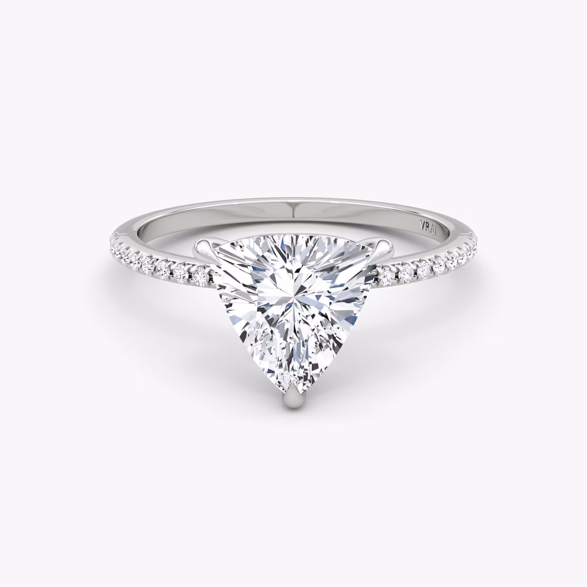 The Petite 4-Prong Solitaire | Trillion | 18k | White Gold | bandAccent: Pavé | diamondOrientation: vertical | caratWeight: other