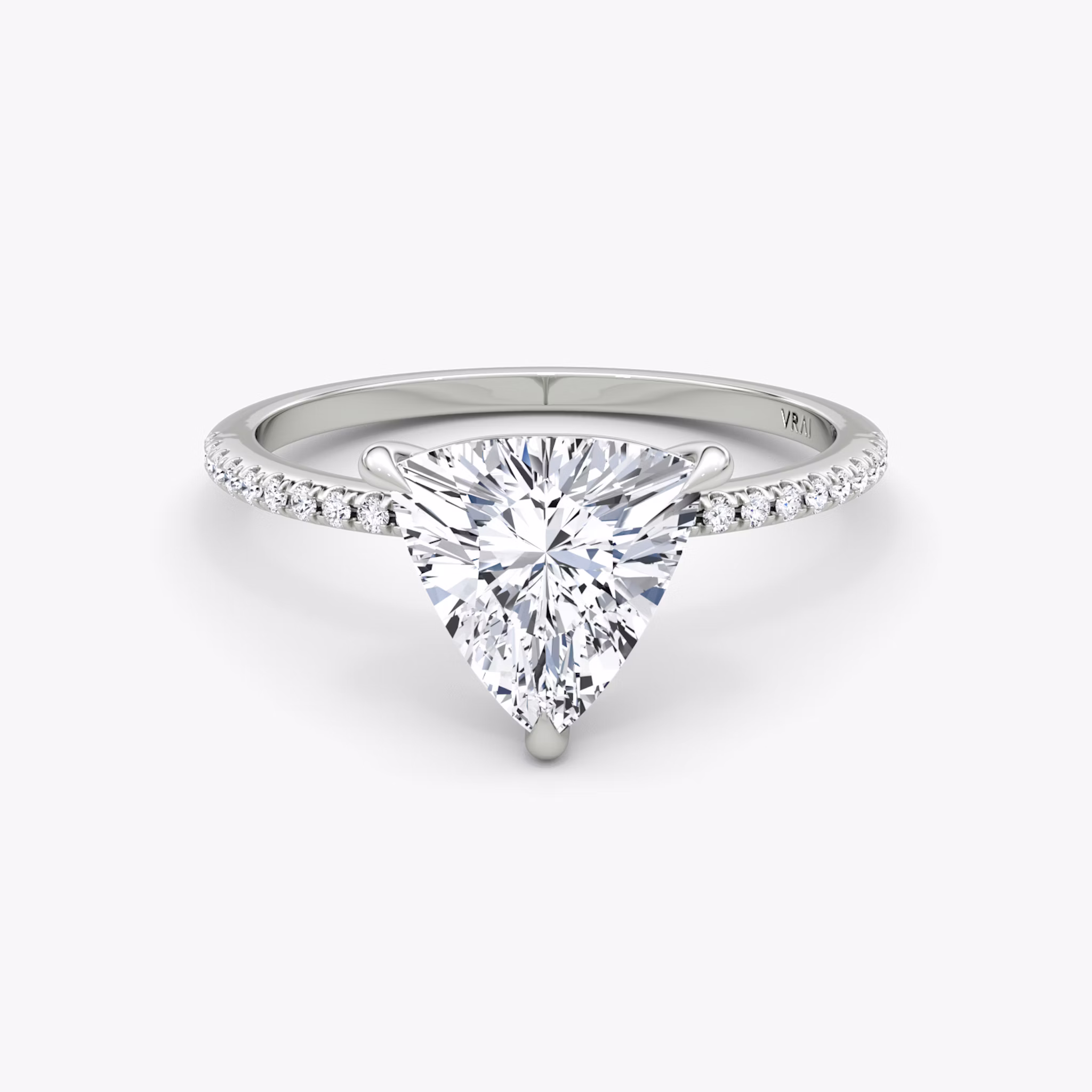 The Petite 4-Prong Solitaire | Trillion | Platinum | bandAccent: Pavé | diamondOrientation: vertical | caratWeight: other