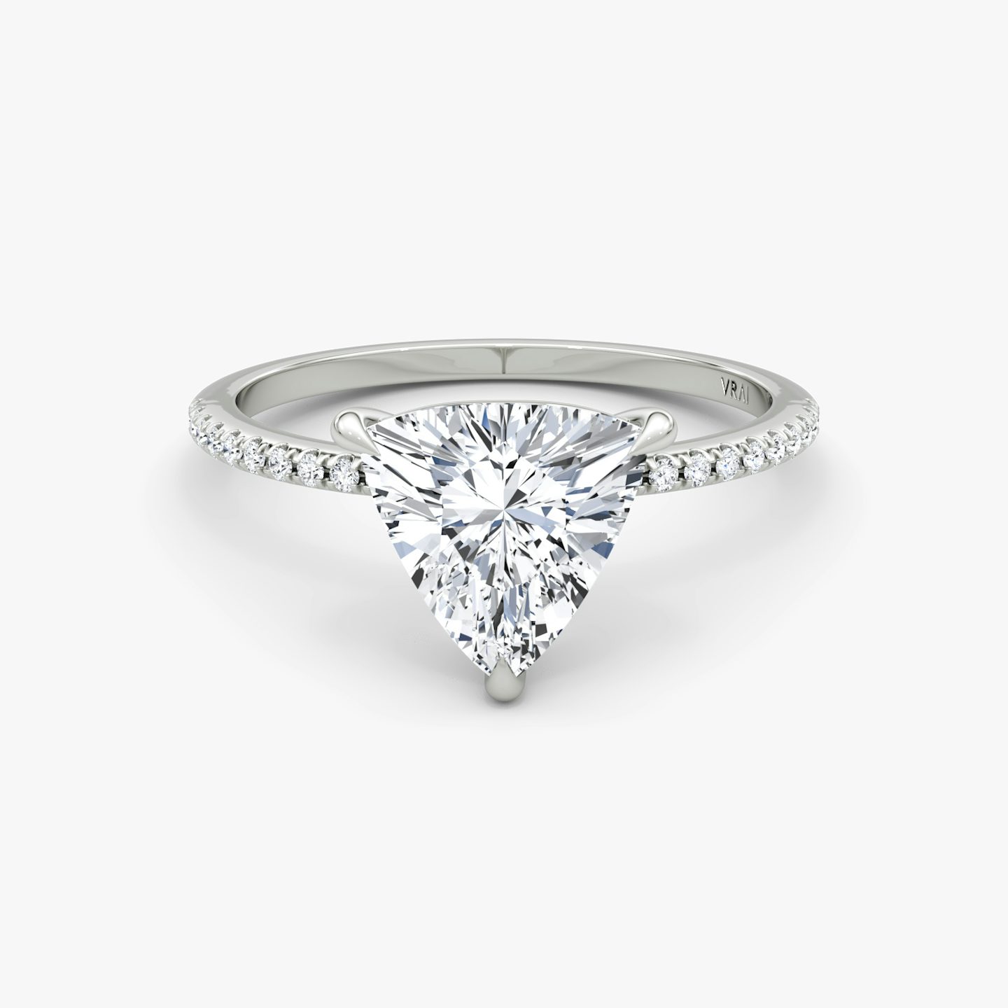 The Petite 4-Prong Solitaire | Trillion | 18k | White Gold | bandAccent: Pavé | diamondOrientation: vertical | caratWeight: other