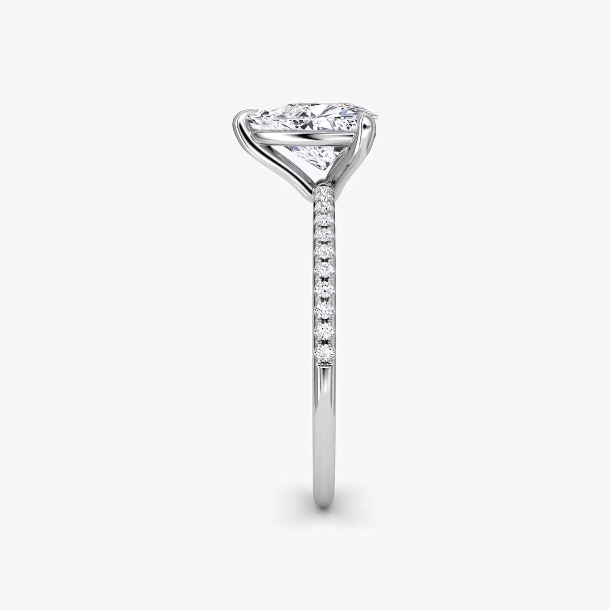 The Petite 4-Prong Solitaire | Trillion | 18k | White Gold | bandAccent: Pavé | diamondOrientation: vertical | caratWeight: other