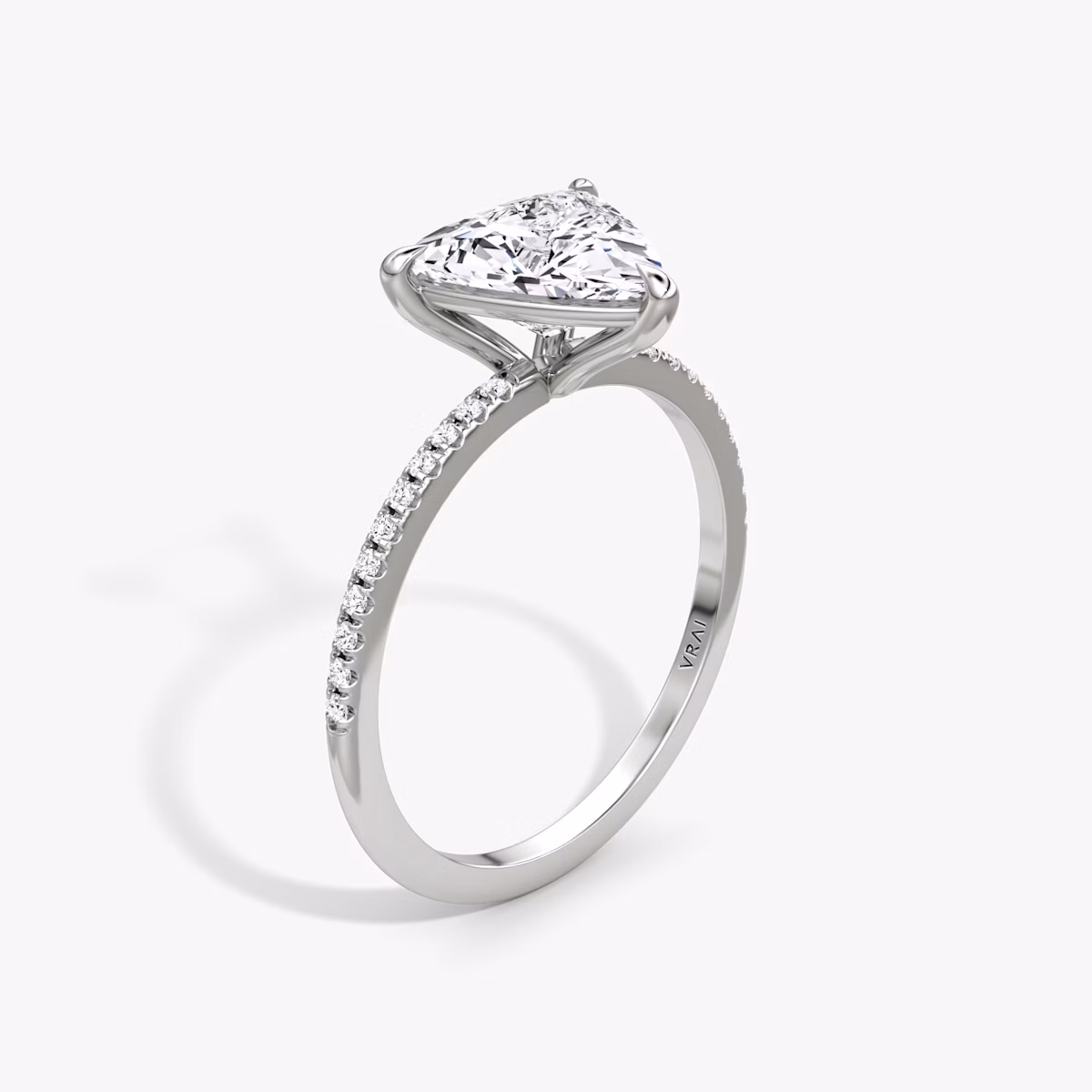 The Petite 4-Prong Solitaire | Trillion | 18k | White Gold | bandAccent: Pavé | diamondOrientation: vertical | caratWeight: other