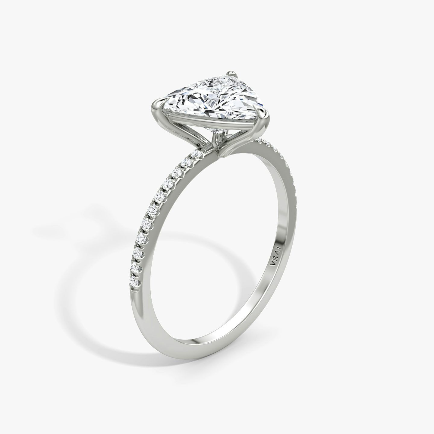 The Petite 4-Prong Solitaire | Trillion | 18k | White Gold | bandAccent: Pavé | diamondOrientation: vertical | caratWeight: other