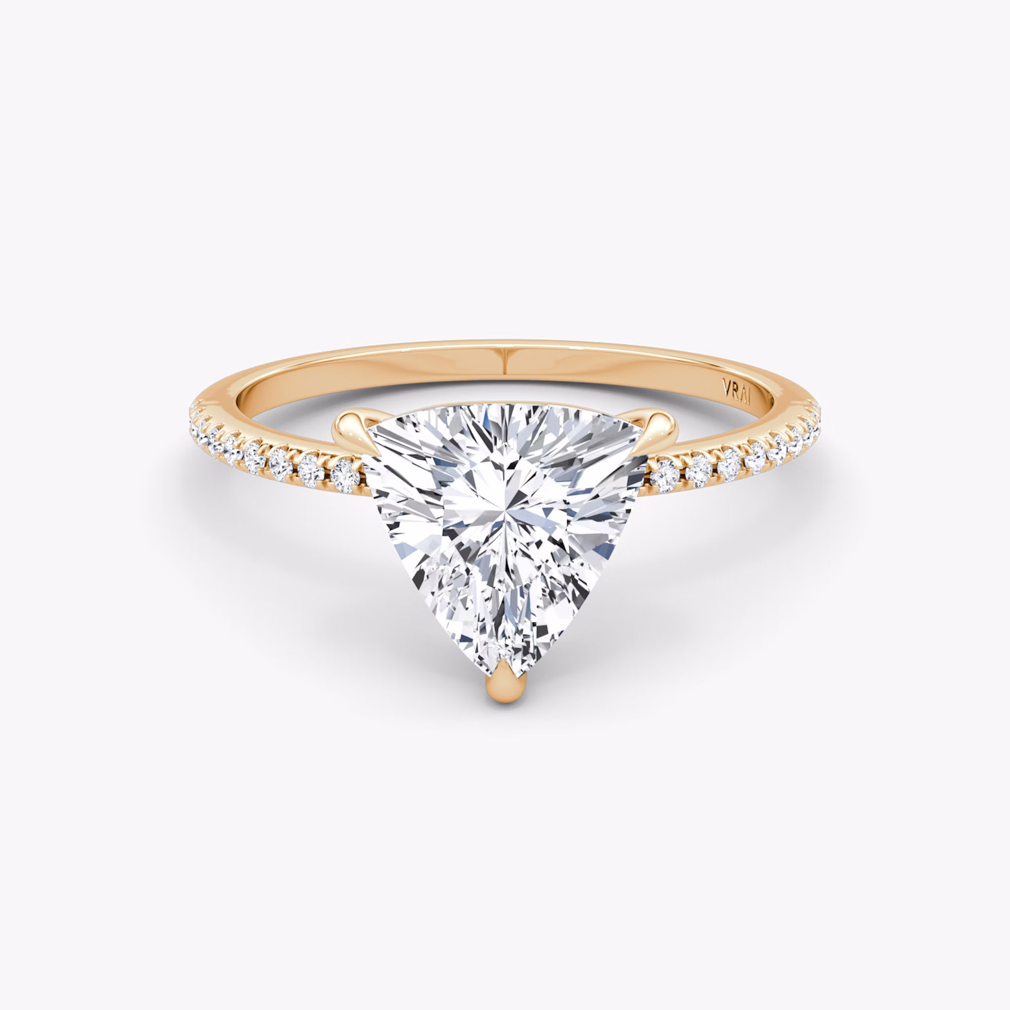 The Petite 4-Prong Solitaire | Trillion | 14k | Rose Gold | bandAccent: Pavé | diamondOrientation: vertical | caratWeight: other