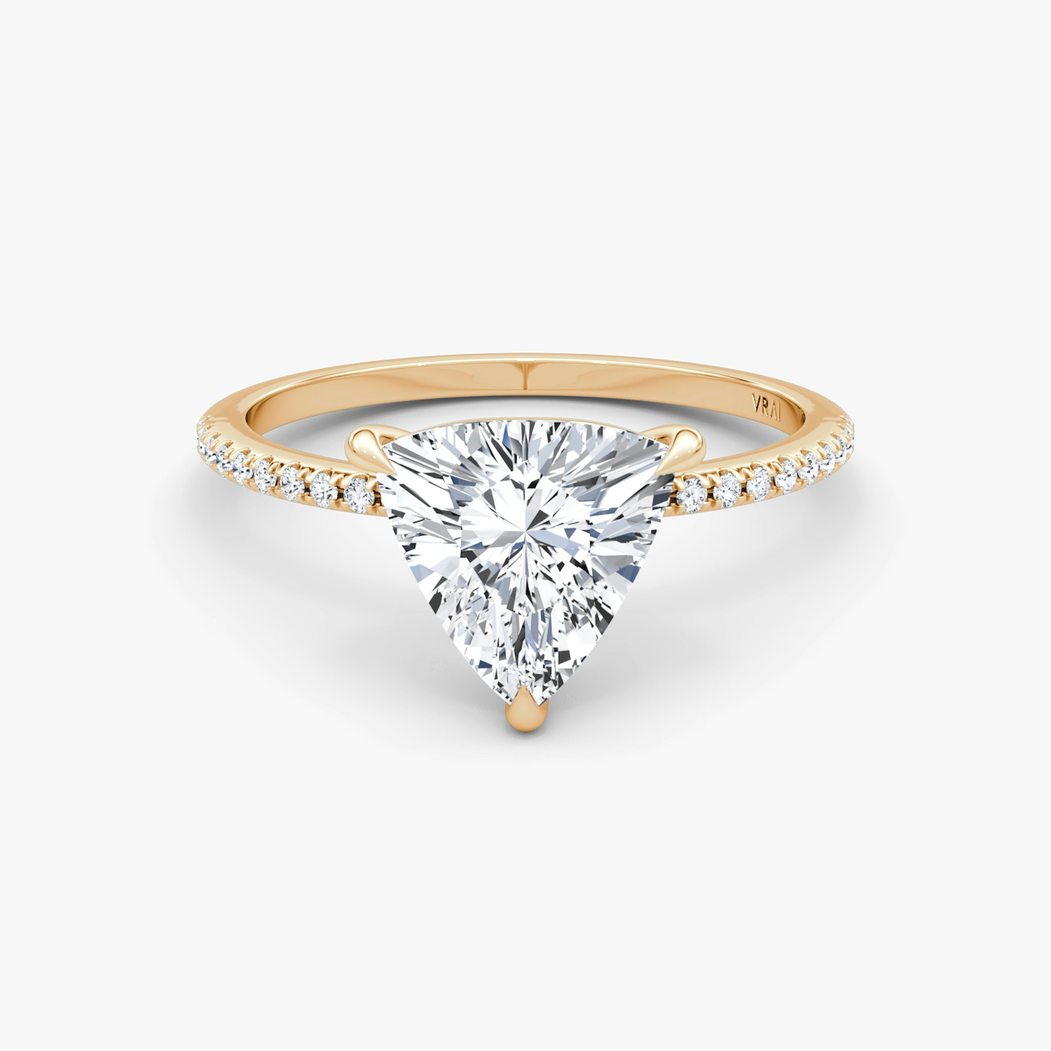 The Petite 4-Prong Solitaire | Trillion | 14k | Rose Gold | bandAccent: Pavé | diamondOrientation: vertical | caratWeight: other