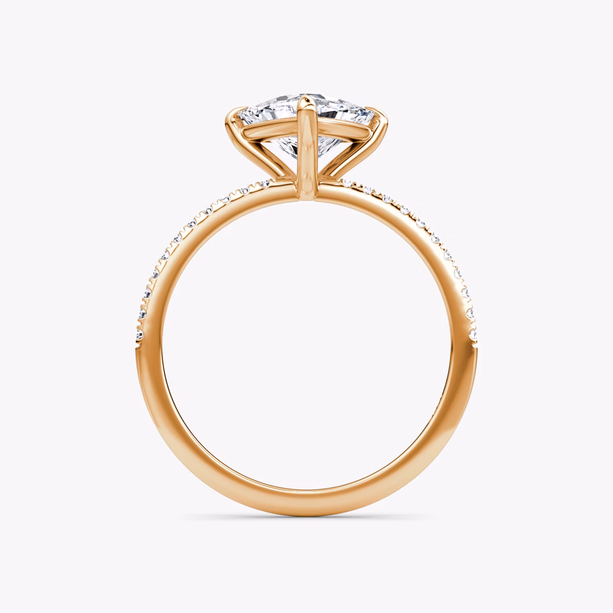 The Petite 4-Prong Solitaire | Trillion | 14k | Rose Gold | bandAccent: Pavé | diamondOrientation: vertical | caratWeight: other