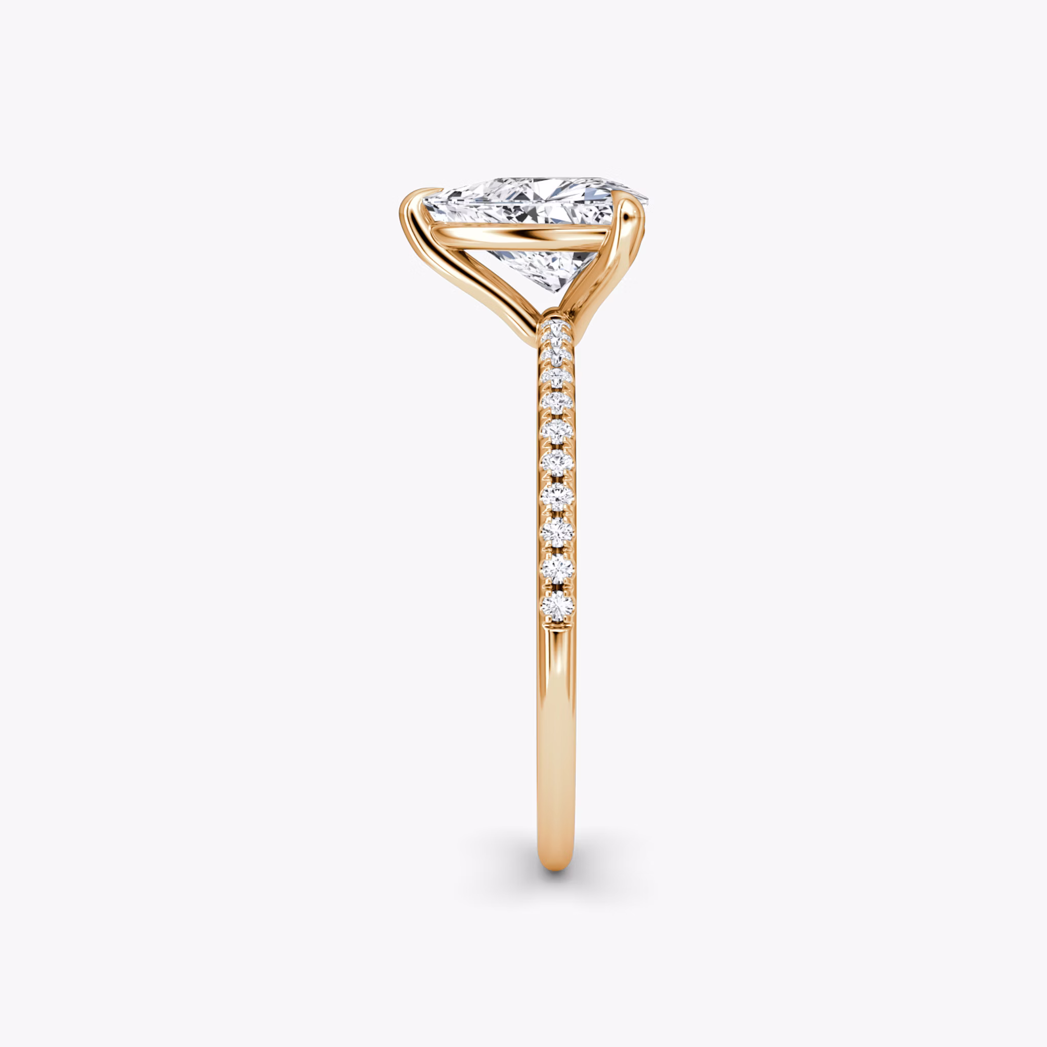 The Petite 4-Prong Solitaire | Trillion | 14k | Rose Gold | bandAccent: Pavé | diamondOrientation: vertical | caratWeight: other