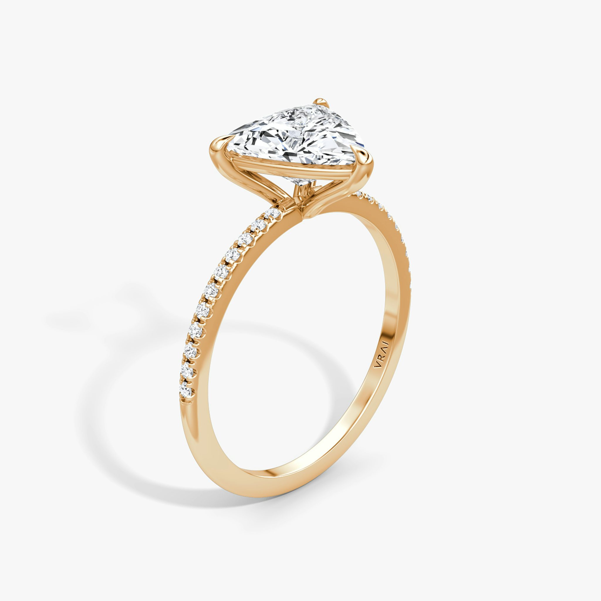 The Petite 4-Prong Solitaire | Trillion | 14k | Rose Gold | bandAccent: Pavé | diamondOrientation: vertical | caratWeight: other
