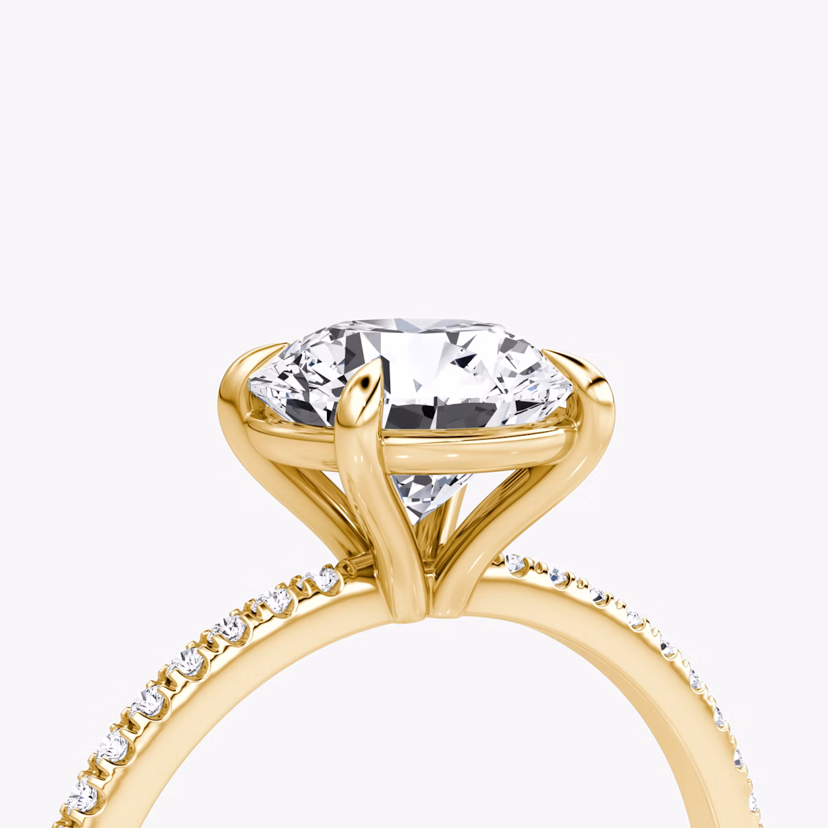 The Petite 4-Prong Solitaire | Round Brilliant | 18k | Yellow Gold | bandAccent: Pavé | caratWeight: 1.0ct | diamondOrientation: vertical