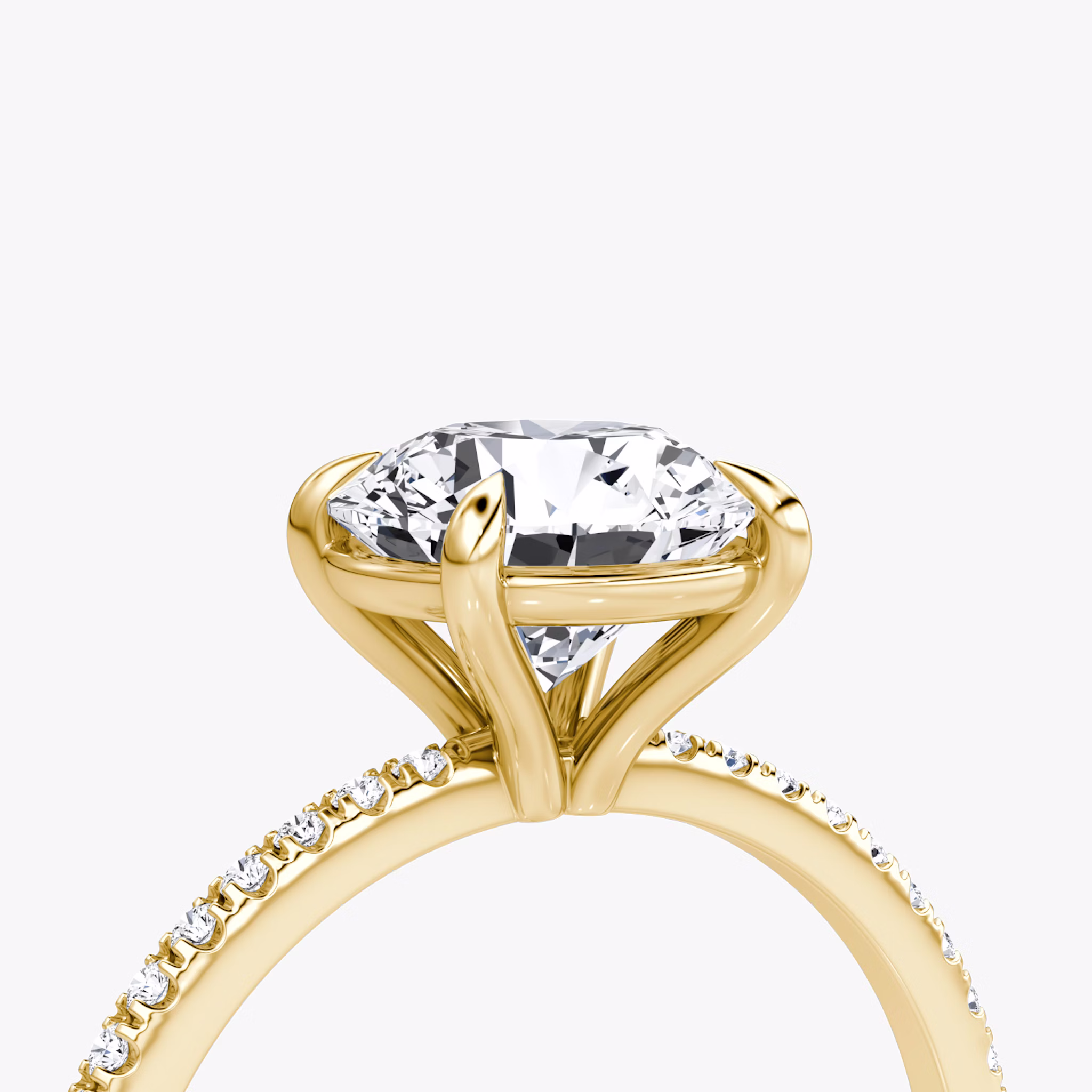 The Petite 4-Prong Solitaire | Round Brilliant | 18k | Yellow Gold | bandAccent: Pavé | caratWeight: other | diamondOrientation: vertical