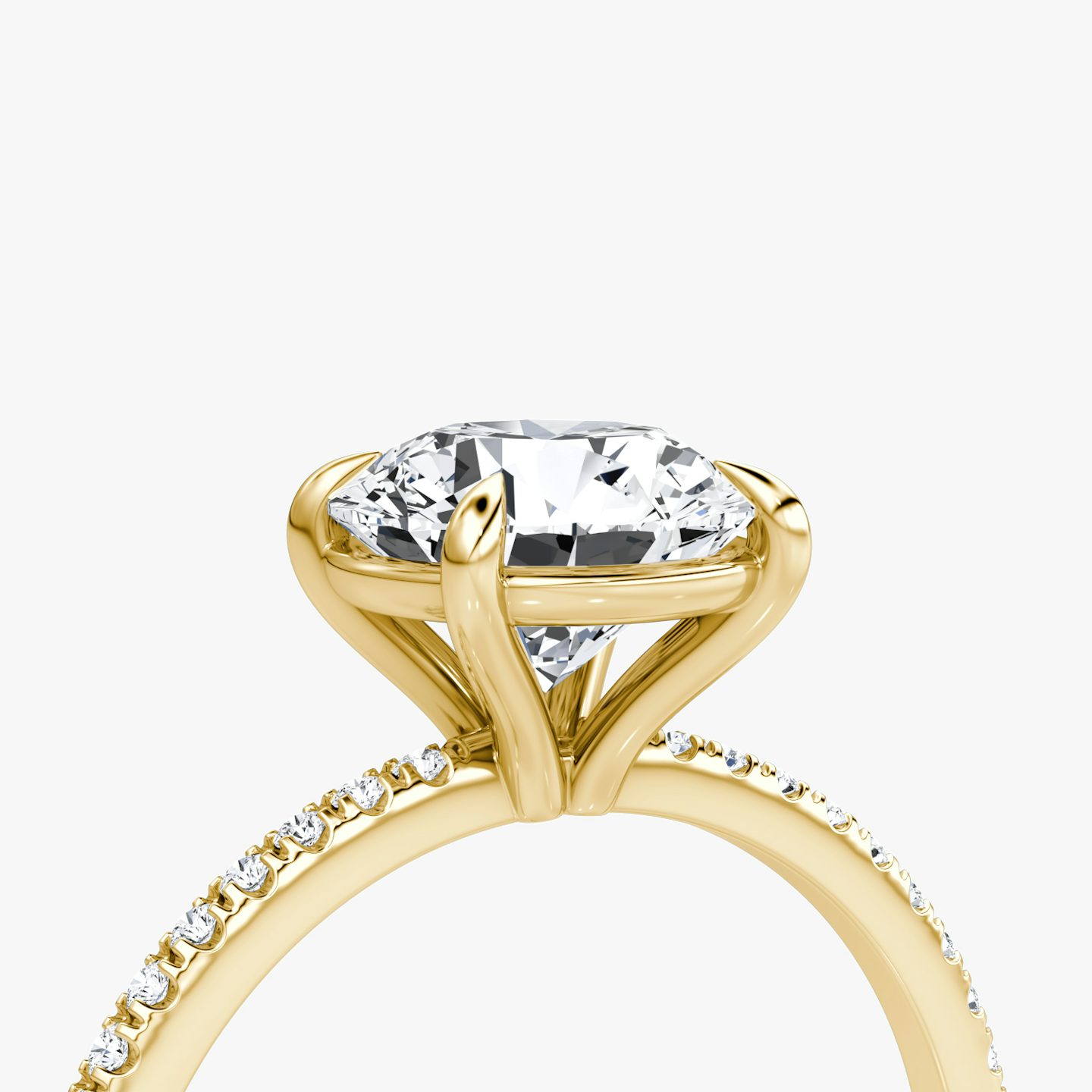 The Petite 4-Prong Solitaire | Round Brilliant | 18k | Yellow Gold | bandAccent: Pavé | caratWeight: 1.0ct | diamondOrientation: vertical