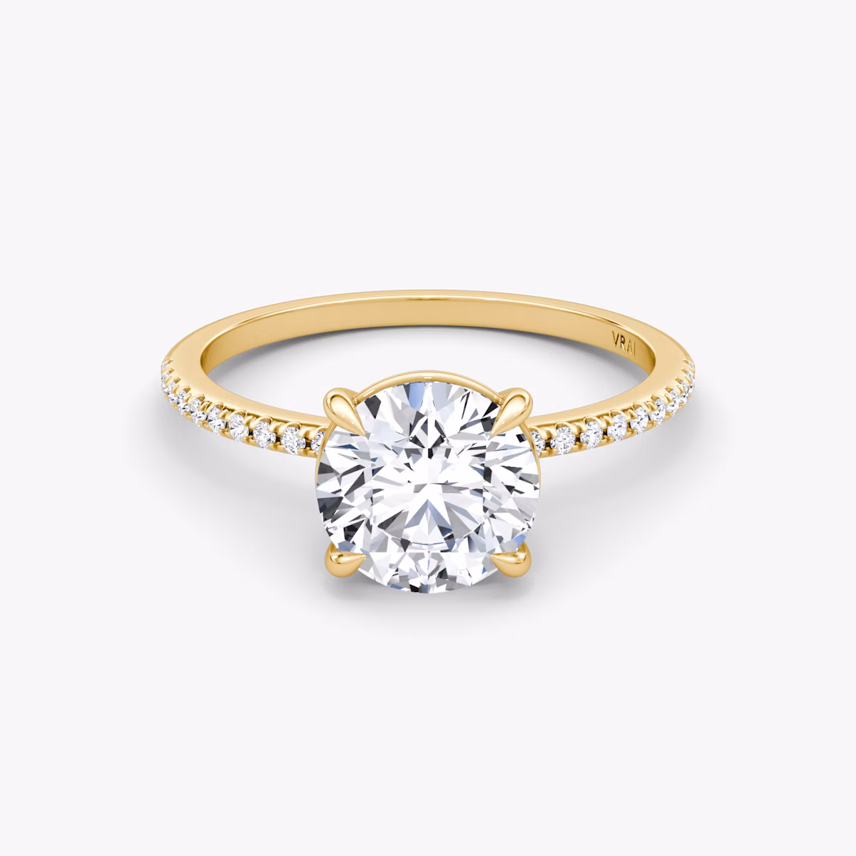 The Petite 4-Prong Solitaire | Round Brilliant | 18k | Yellow Gold | bandAccent: Pavé | caratWeight: 1.0ct | diamondOrientation: vertical