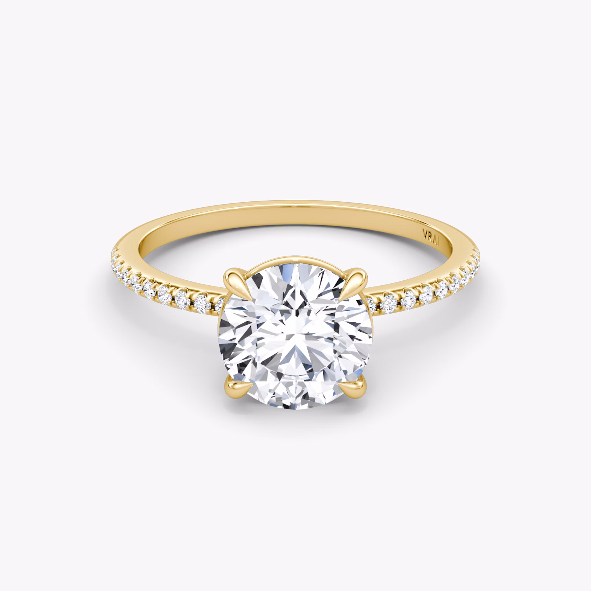 The Petite 4-Prong Solitaire | Round Brilliant | 18k | Yellow Gold | bandAccent: Pavé | caratWeight: other | diamondOrientation: vertical