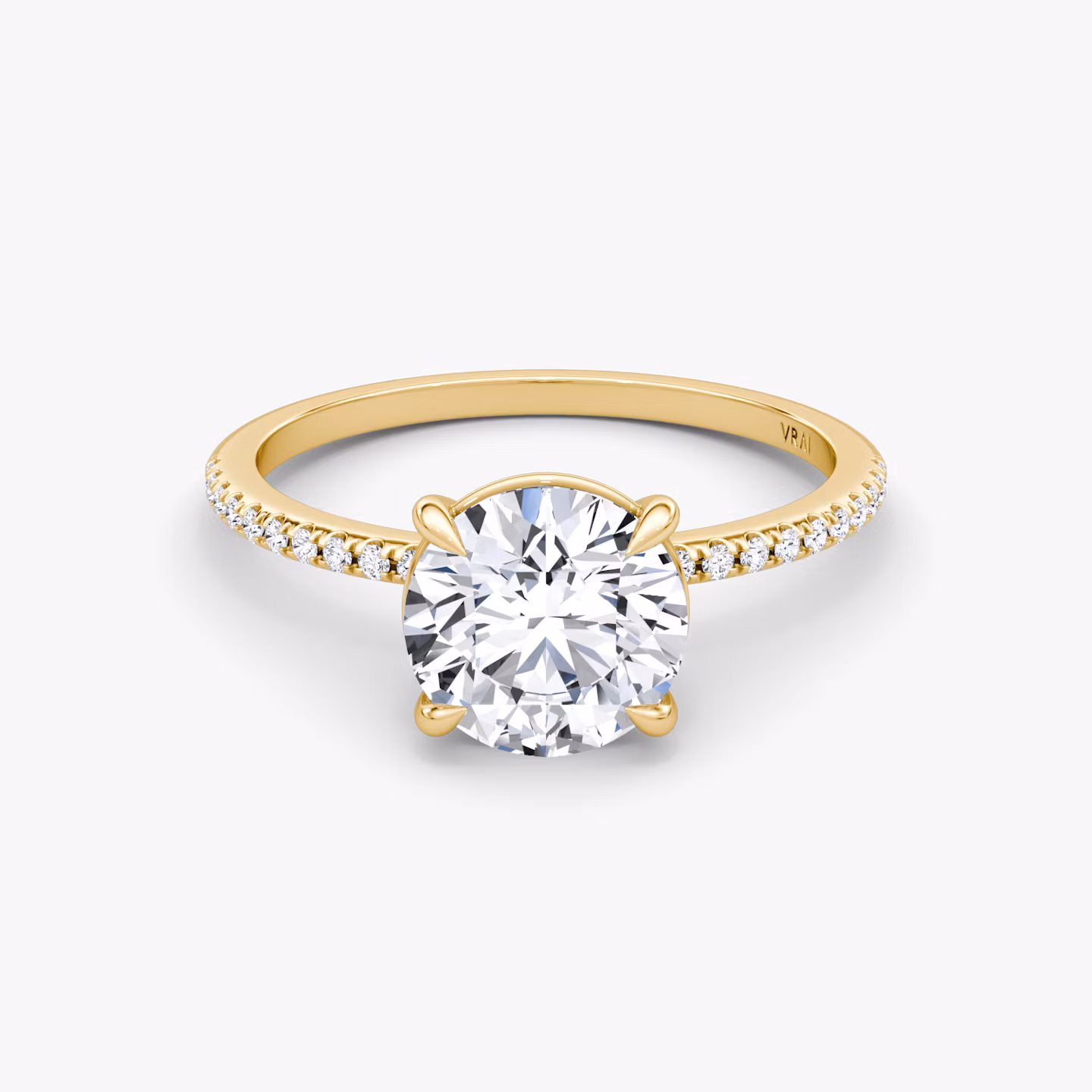 The Petite 4-Prong Solitaire | Round Brilliant | 18k | Yellow Gold | bandAccent: Pavé | caratWeight: 1.0ct | diamondOrientation: vertical