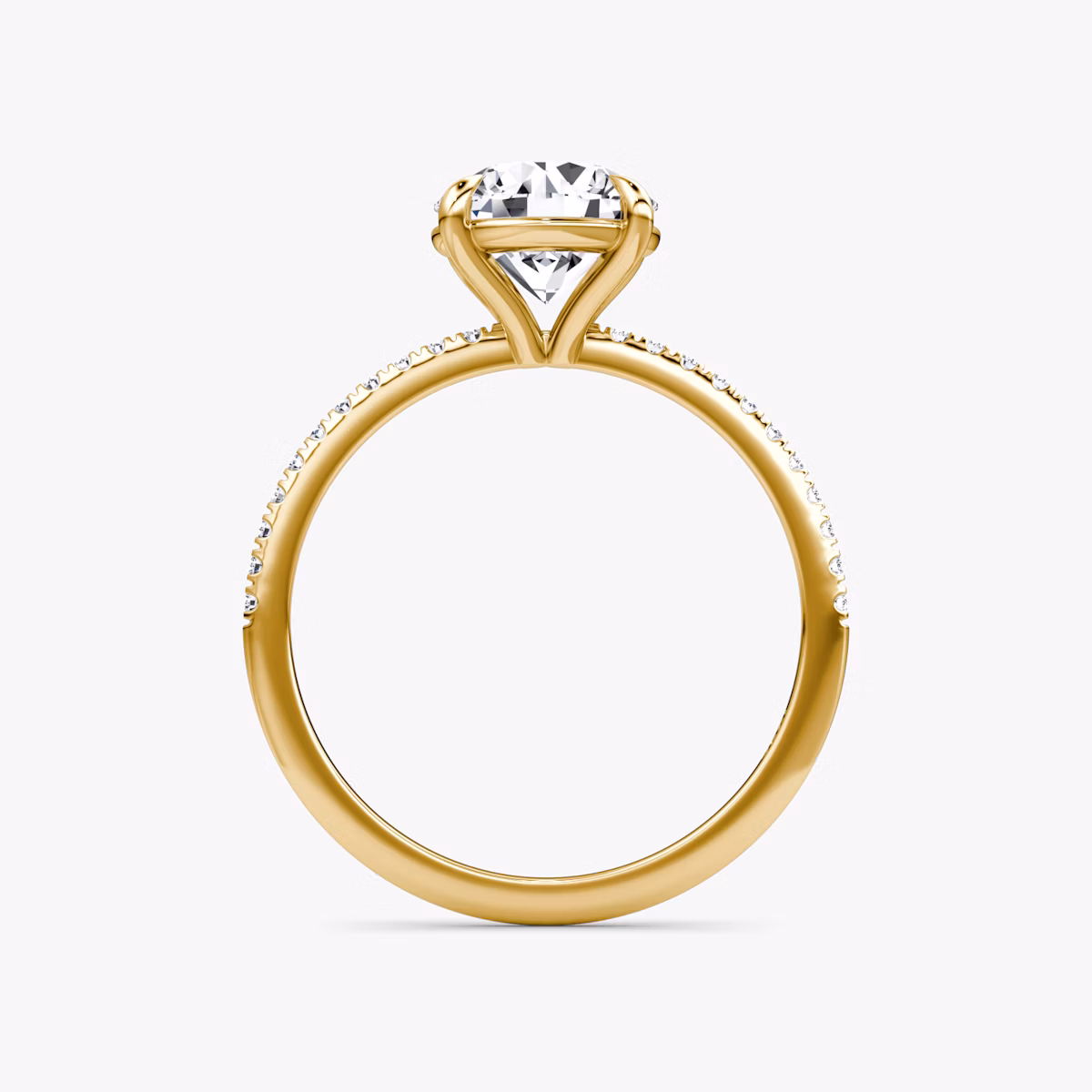 The Petite 4-Prong Solitaire | Round Brilliant | 18k | Yellow Gold | bandAccent: Pavé | caratWeight: 1.0ct | diamondOrientation: vertical