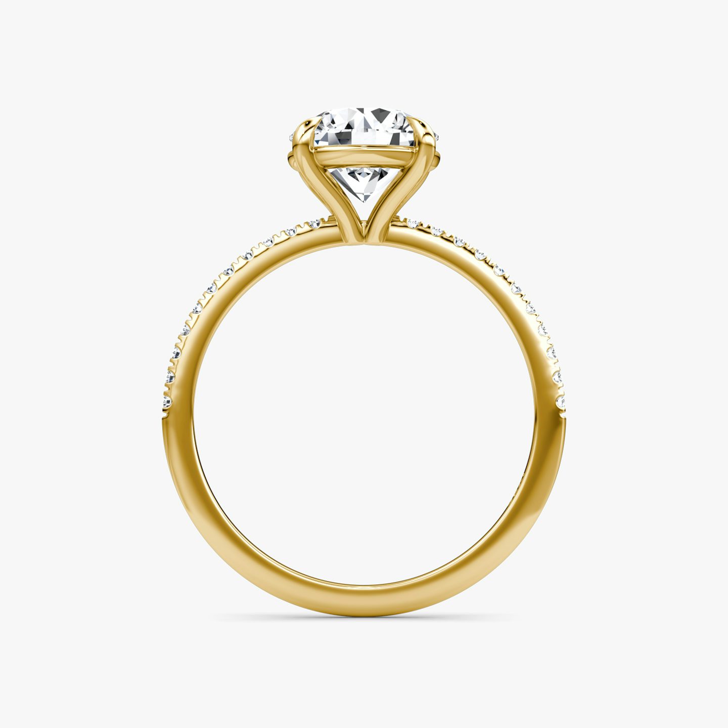 The Petite 4-Prong Solitaire | Round Brilliant | 18k | Yellow Gold | bandAccent: Pavé | caratWeight: 1.0ct | diamondOrientation: vertical