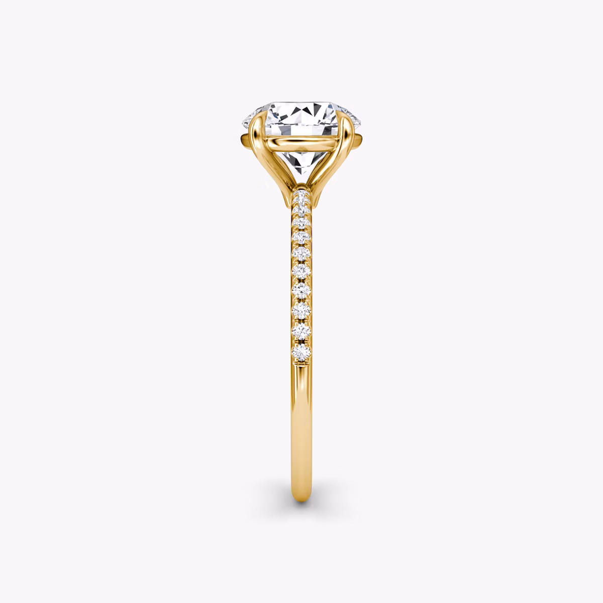The Petite 4-Prong Solitaire | Round Brilliant | 18k | Yellow Gold | bandAccent: Pavé | caratWeight: 1.0ct | diamondOrientation: vertical