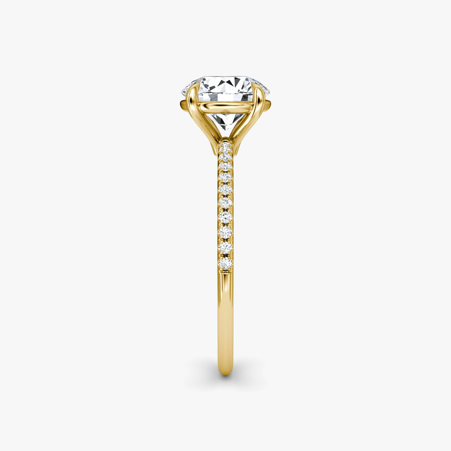 The Petite 4-Prong Solitaire | Round Brilliant | 18k | Yellow Gold | bandAccent: Pavé | caratWeight: 1.0ct | diamondOrientation: vertical