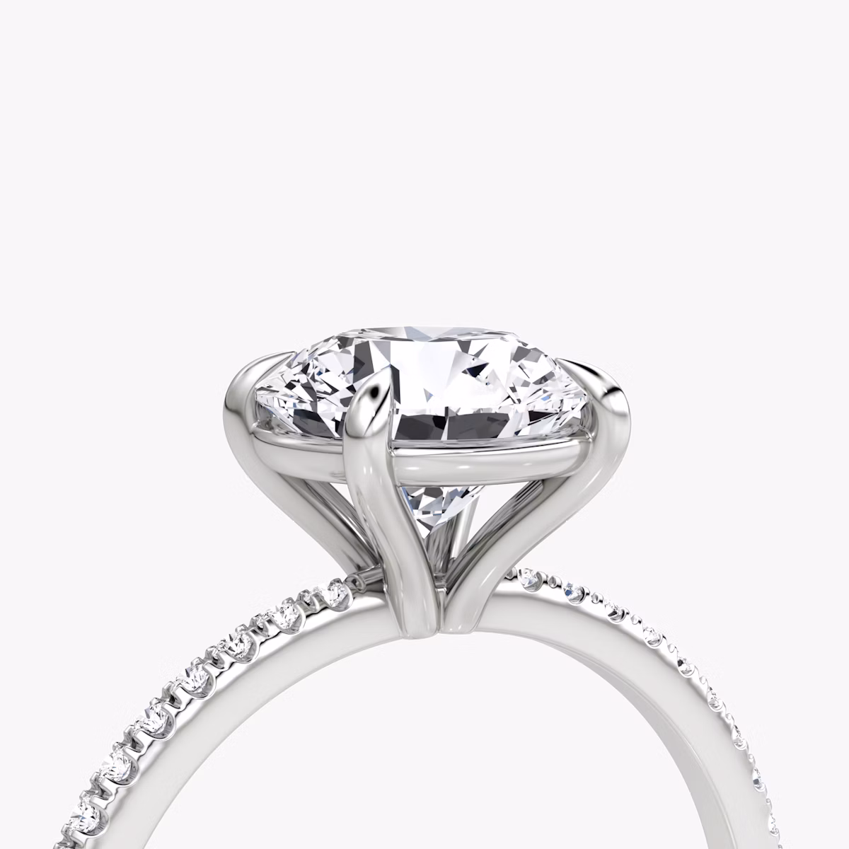 The Petite 4-Prong Solitaire | Round Brilliant | 18k | White Gold | bandAccent: Pavé | caratWeight: 1.0ct | diamondOrientation: vertical