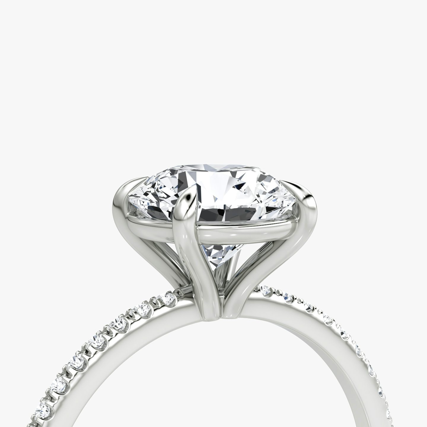 The Petite 4-Prong Solitaire | Round Brilliant | 18k | White Gold | bandAccent: Pavé | caratWeight: 1.0ct | diamondOrientation: vertical