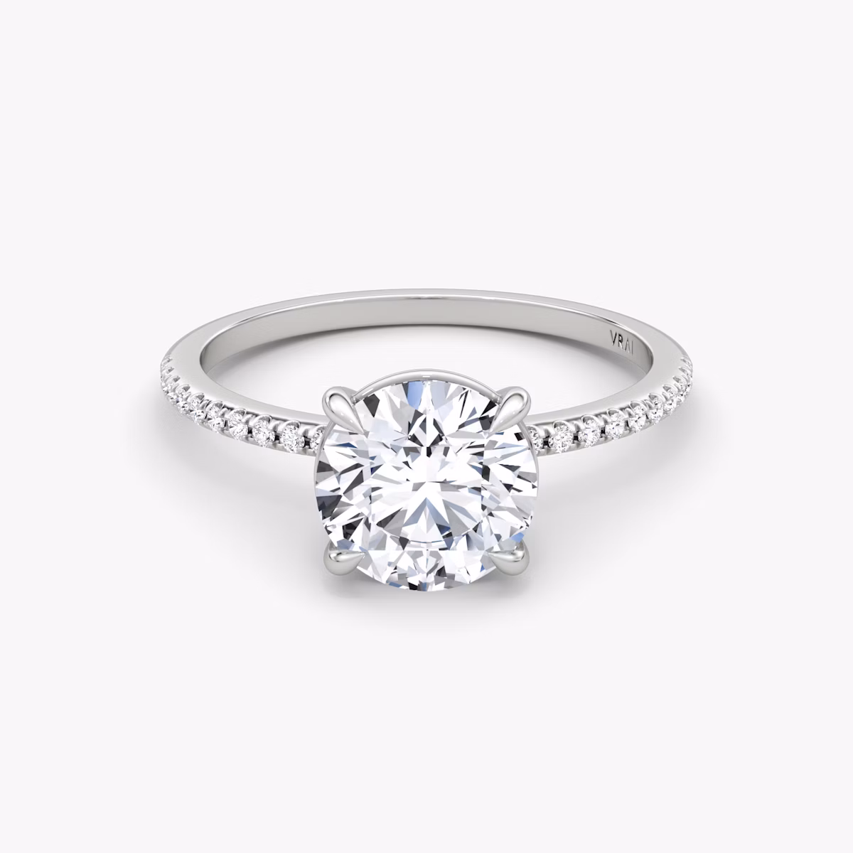 The Petite 4-Prong Solitaire | Round Brilliant | 18k | White Gold | bandAccent: Pavé | caratWeight: 1.0ct | diamondOrientation: vertical