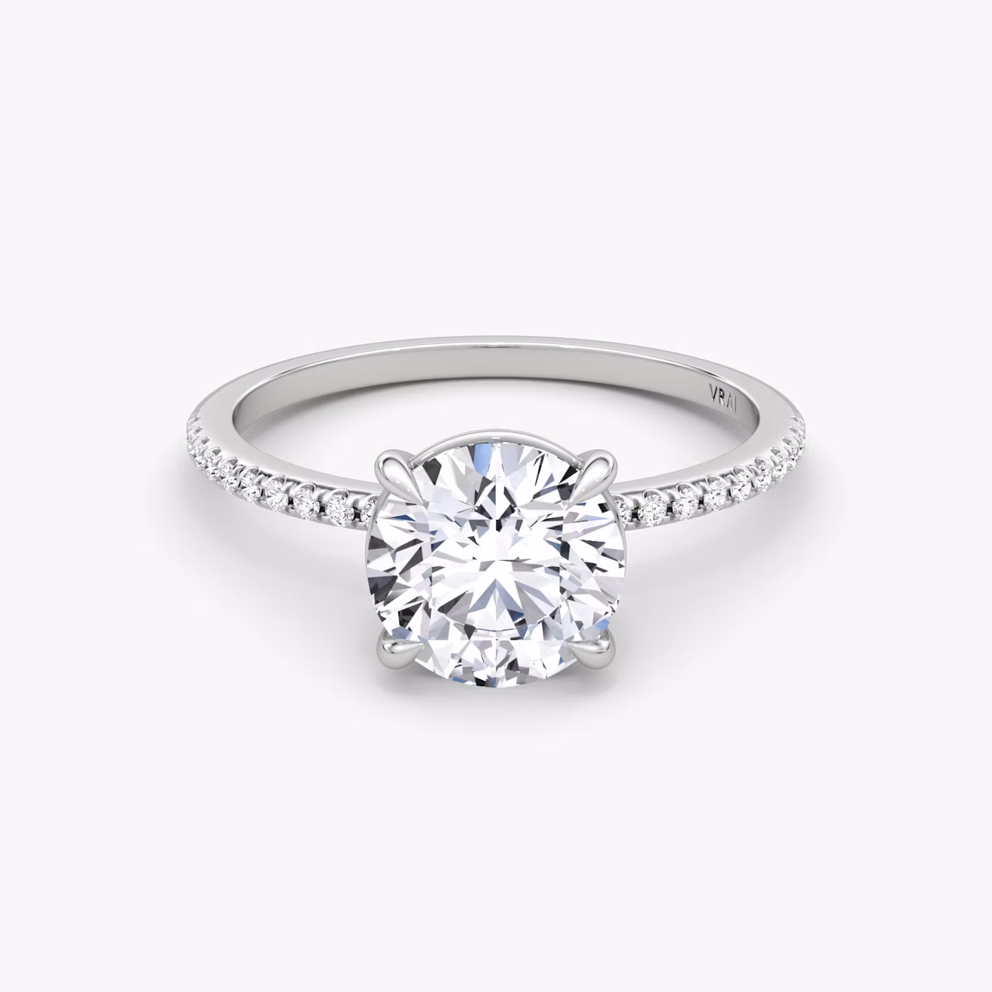 The Petite 4-Prong Solitaire | Round Brilliant | 18k | White Gold | bandAccent: Pavé | caratWeight: 1.0ct | diamondOrientation: vertical