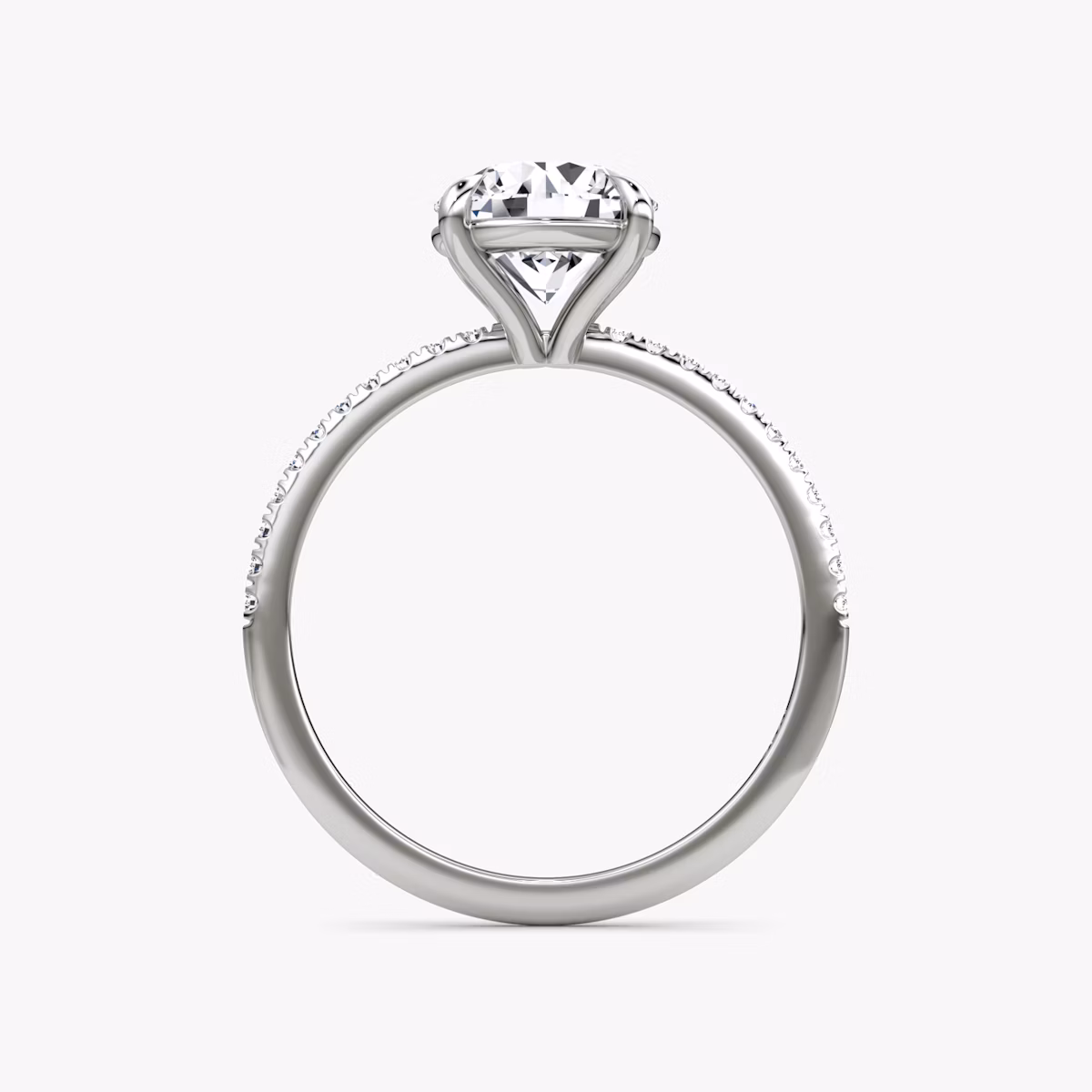 The Petite 4-Prong Solitaire | Round Brilliant | 18k | White Gold | bandAccent: Pavé | caratWeight: 1.0ct | diamondOrientation: vertical