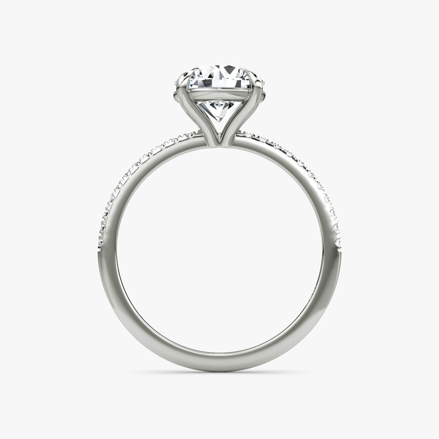The Petite 4-Prong Solitaire | Round Brilliant | 18k | White Gold | bandAccent: Pavé | caratWeight: 1.0ct | diamondOrientation: vertical