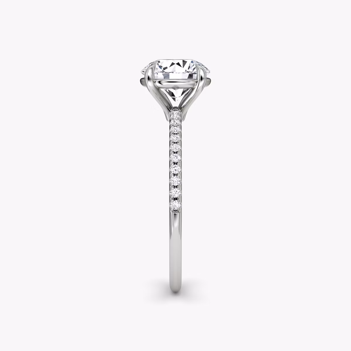 The Petite 4-Prong Solitaire | Round Brilliant | 18k | White Gold | bandAccent: Pavé | caratWeight: 1.0ct | diamondOrientation: vertical