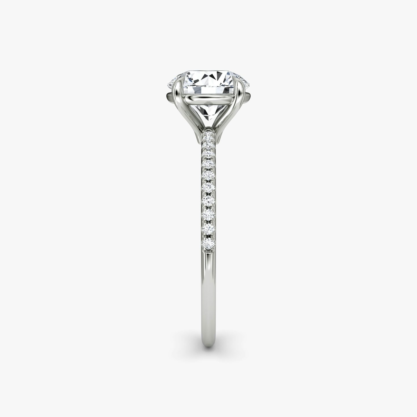 The Petite 4-Prong Solitaire | Round Brilliant | 18k | White Gold | bandAccent: Pavé | caratWeight: 1.0ct | diamondOrientation: vertical