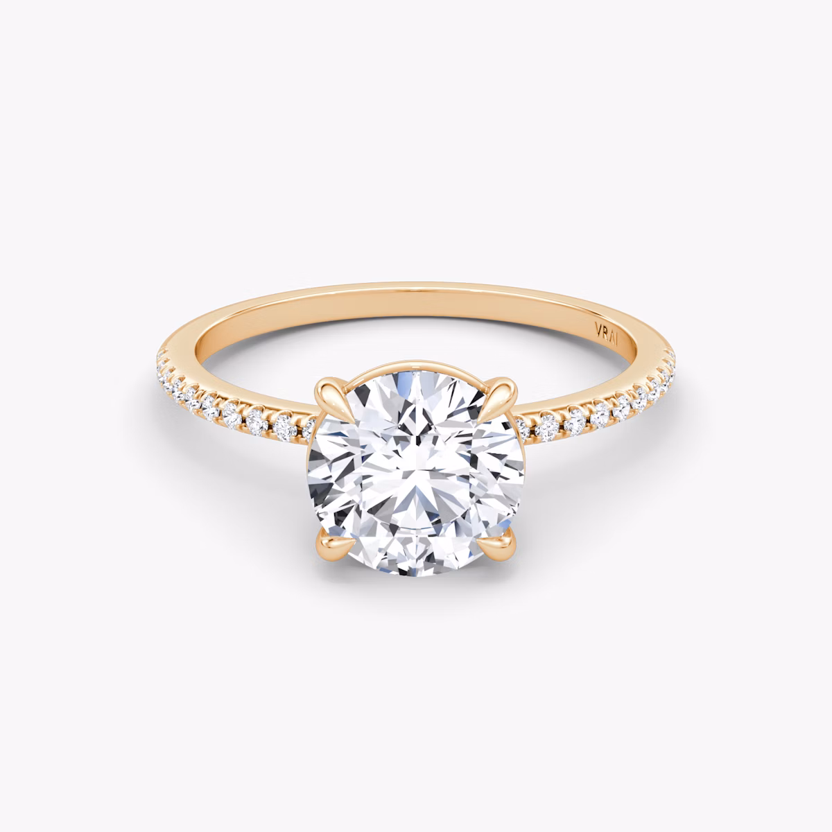 The Petite 4-Prong Solitaire | Round Brilliant | 14k | Rose Gold | bandAccent: Pavé | caratWeight: 1.0ct | diamondOrientation: vertical