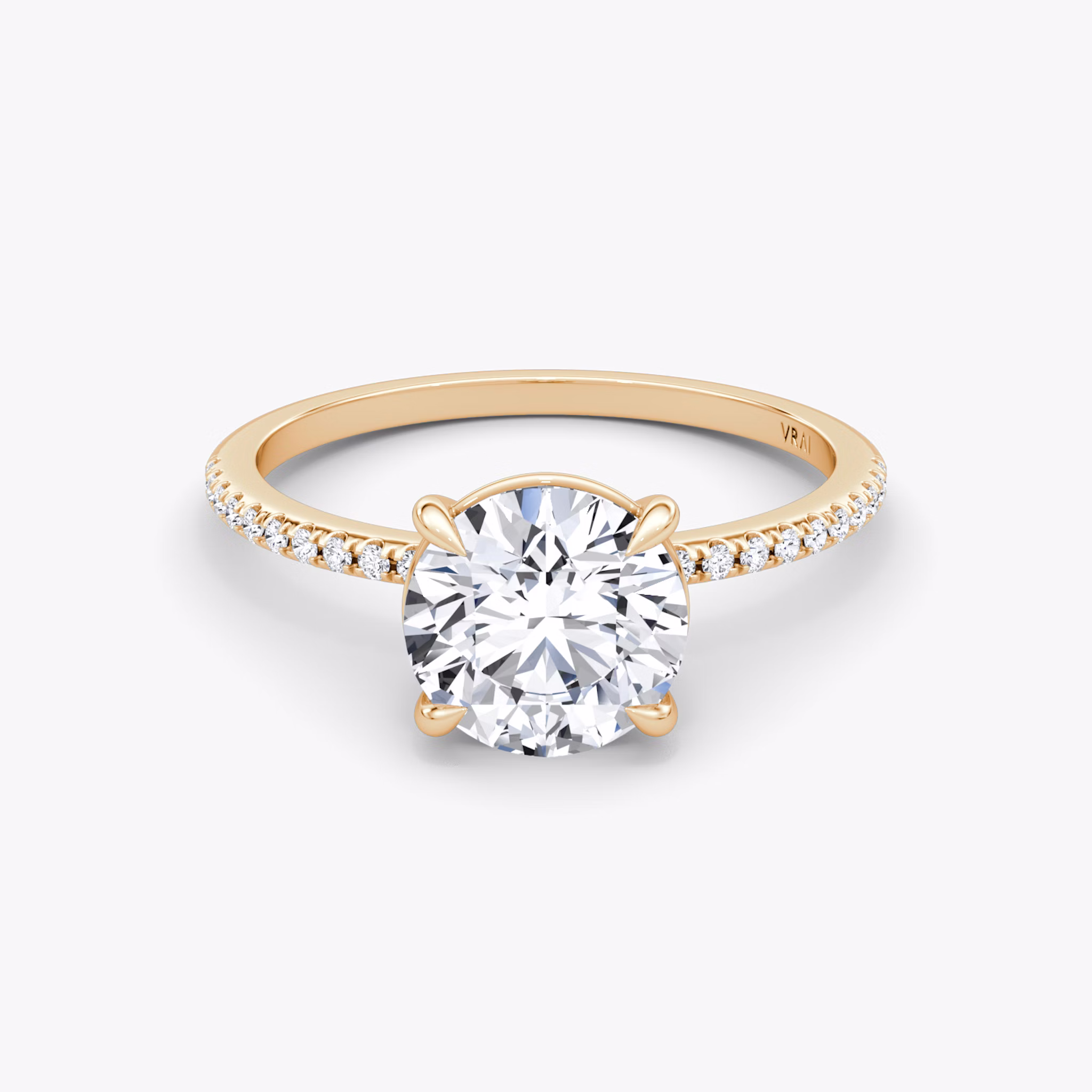 The Petite 4-Prong Solitaire | Round Brilliant | 14k | Rose Gold | bandAccent: Pavé | caratWeight: other | diamondOrientation: vertical