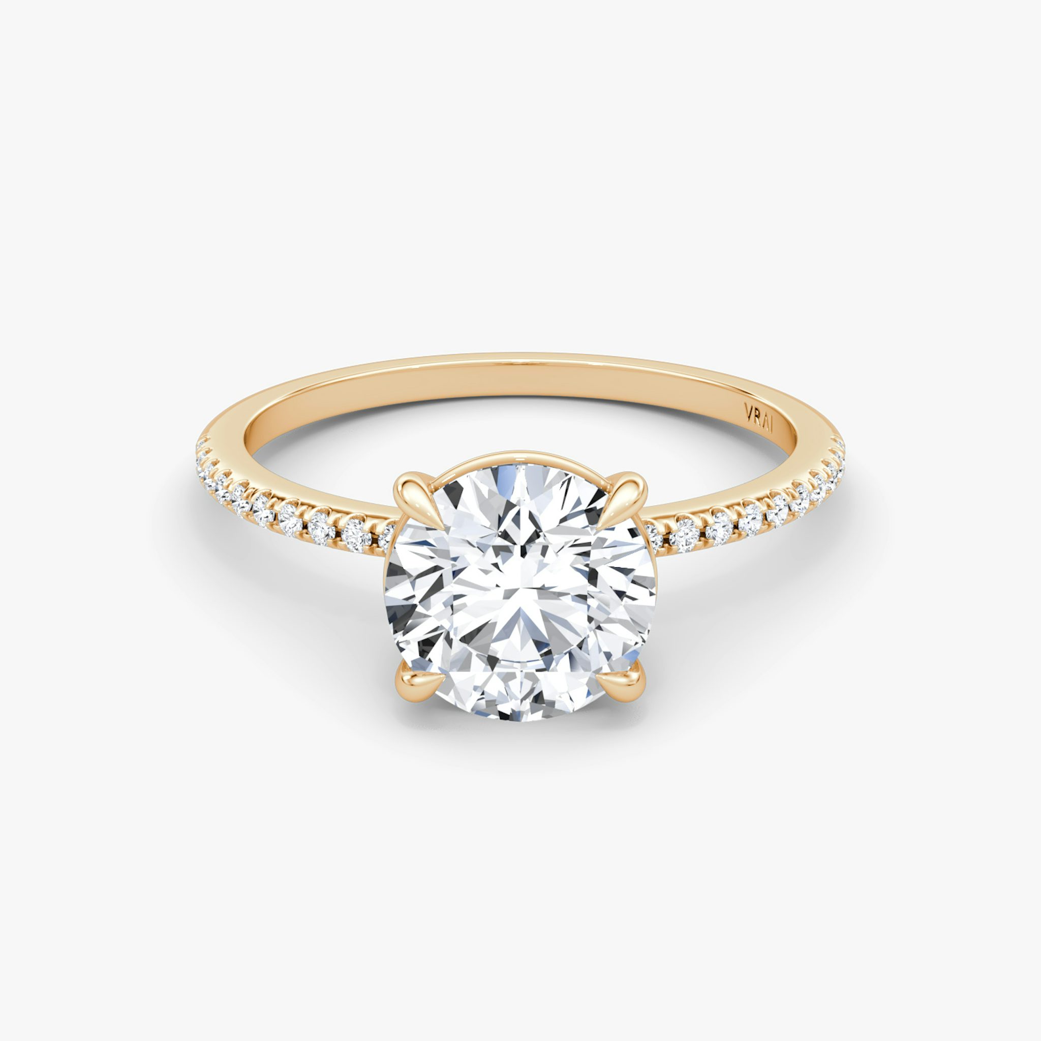 The Petite 4-Prong Solitaire | Round Brilliant | 14k | Rose Gold | bandAccent: Pavé | caratWeight: other | diamondOrientation: vertical