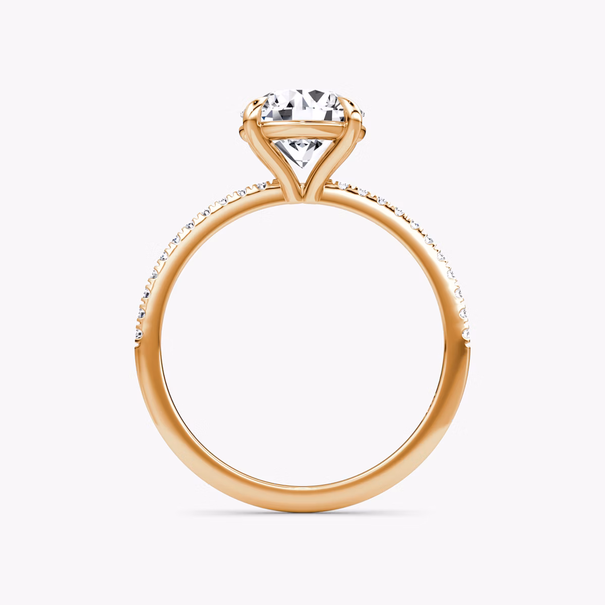 The Petite 4-Prong Solitaire | Round Brilliant | 14k | Rose Gold | bandAccent: Pavé | caratWeight: 1.0ct | diamondOrientation: vertical