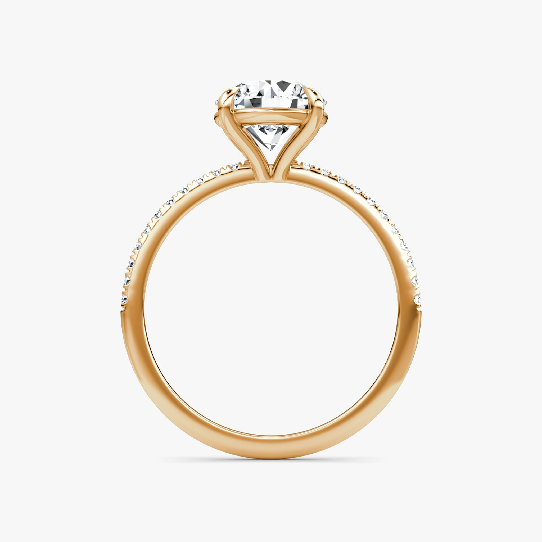 The Petite 4-Prong Solitaire | Round Brilliant | 14k | Rose Gold | bandAccent: Pavé | caratWeight: other | diamondOrientation: vertical