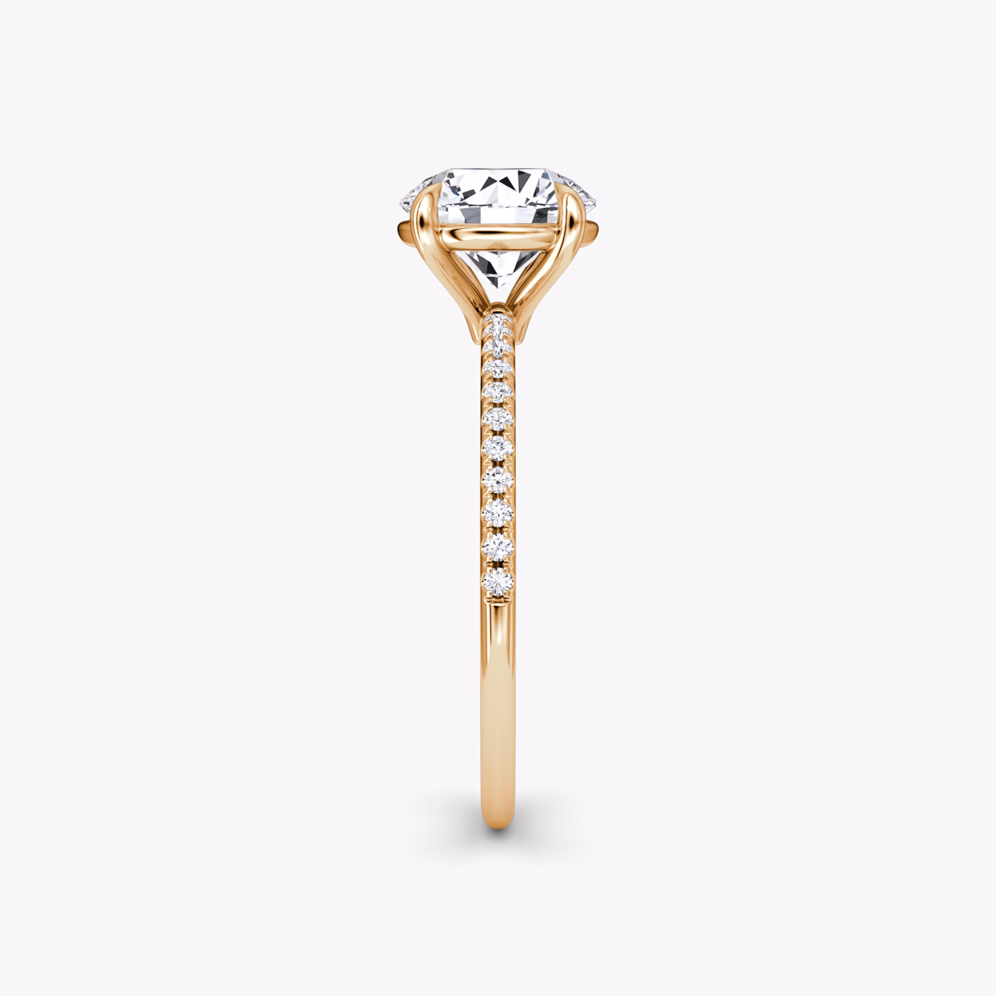 The Petite 4-Prong Solitaire | Round Brilliant | 14k | Rose Gold | bandAccent: Pavé | caratWeight: other | diamondOrientation: vertical