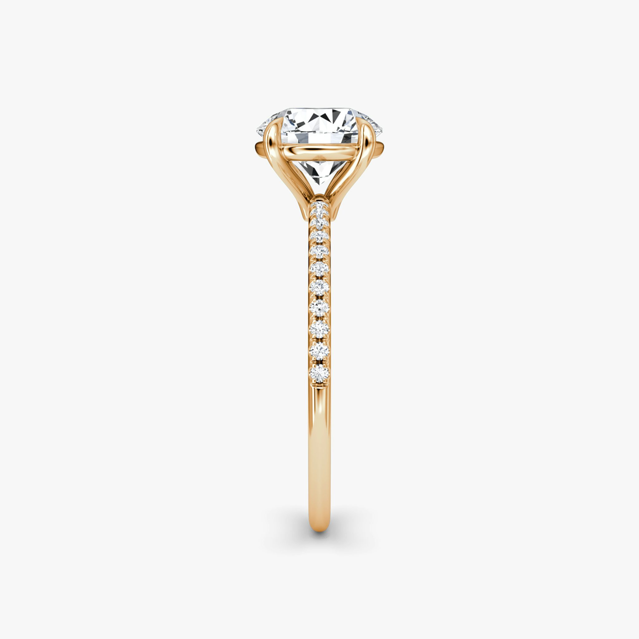 The Petite 4-Prong Solitaire | Round Brilliant | 14k | Rose Gold | bandAccent: Pavé | caratWeight: other | diamondOrientation: vertical