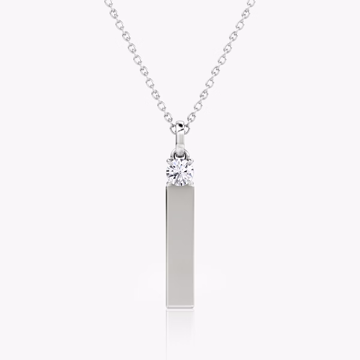 0.25-carat round brilliant diamond mounted above a sleek sterling silver bar, modern pendant necklace design.