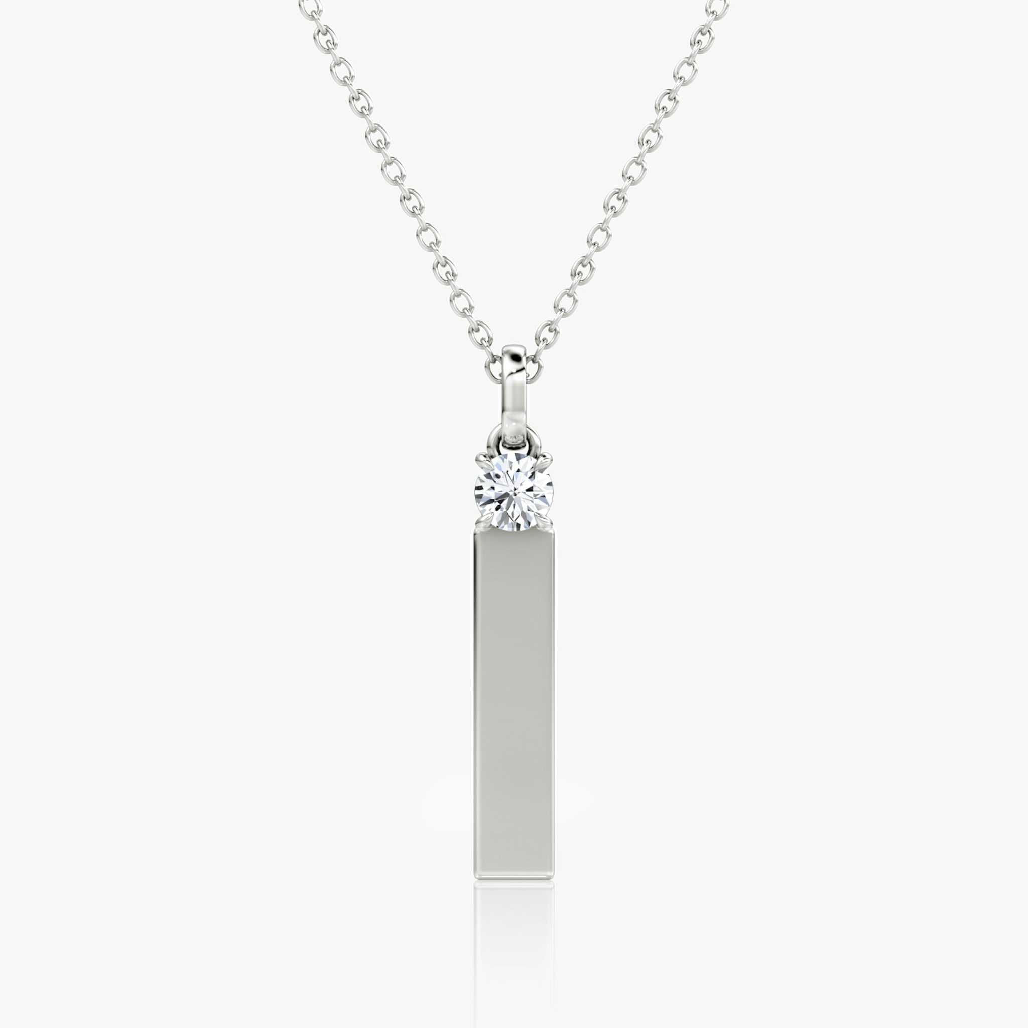 0.25-carat round brilliant diamond mounted above a sleek sterling silver bar, modern pendant necklace design.