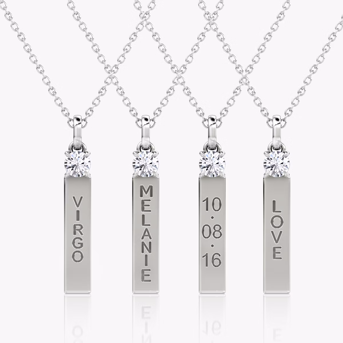 Solitaire Bar Pendant | Round Brilliant | Sterling Silver | chainLength: 16-18