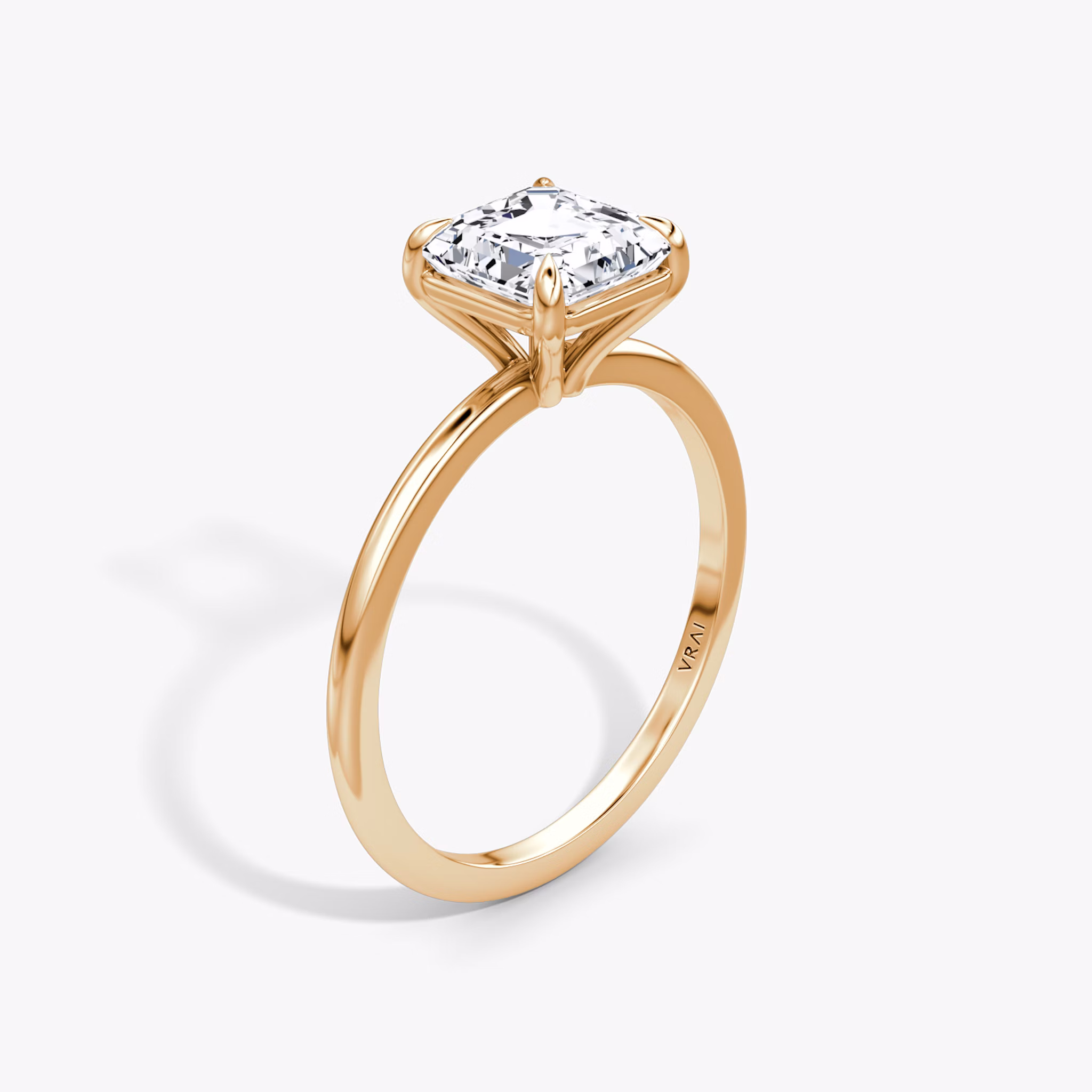 The Petite 4-Prong Solitaire | Asscher | 14k | Rose Gold | bandAccent: Plain | diamondOrientation: vertical | caratWeight: other