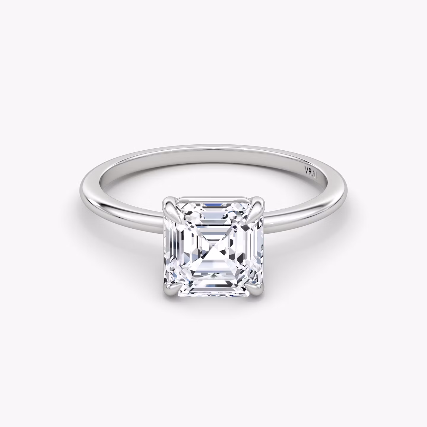 The Petite 4-Prong Solitaire | Asscher | 18k | White Gold | bandAccent: Plain | diamondOrientation: vertical | caratWeight: other
