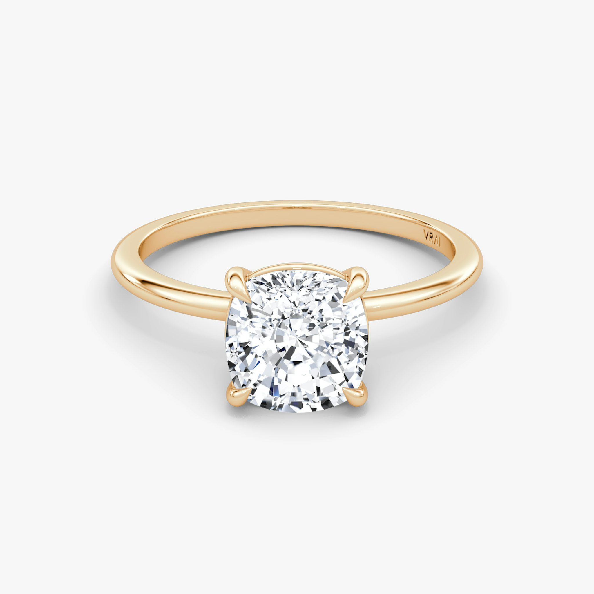 The Petite 4-Prong Solitaire | Cushion | 14k | Rose Gold | bandAccent: Plain | diamondOrientation: vertical | caratWeight: other