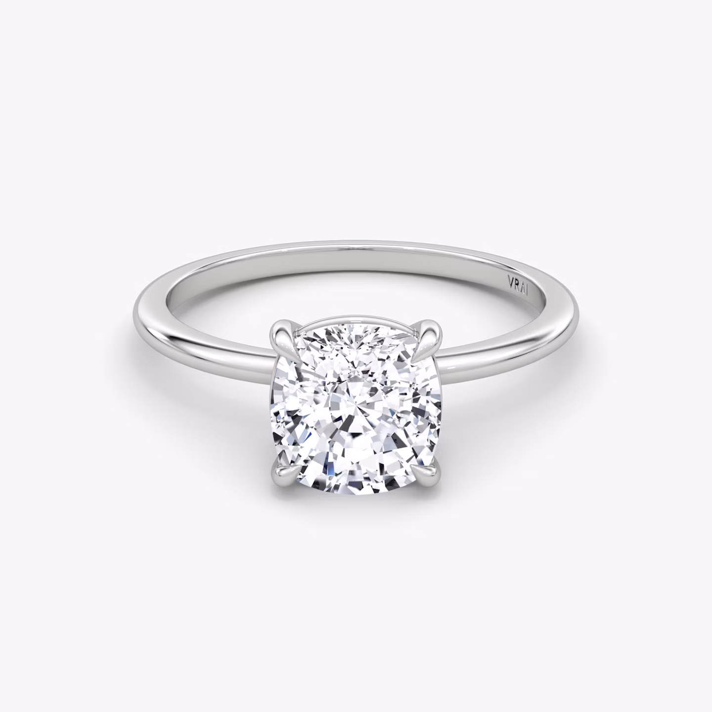 The Petite 4-Prong Solitaire | Cushion | 18k | White Gold | bandAccent: Plain | diamondOrientation: vertical | caratWeight: other