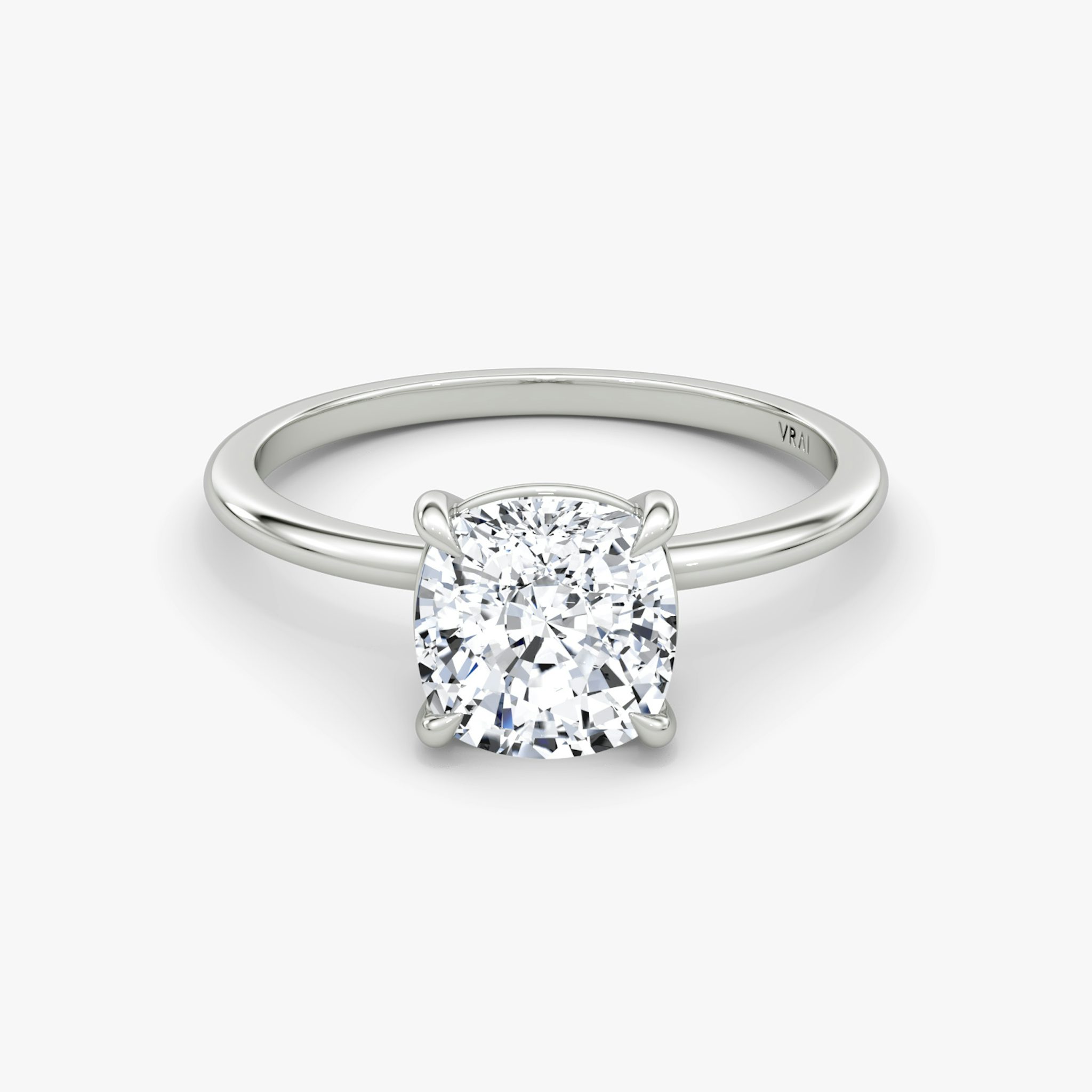 The Petite 4-Prong Solitaire | Cushion | Platinum | bandAccent: Plain | diamondOrientation: vertical | caratWeight: other