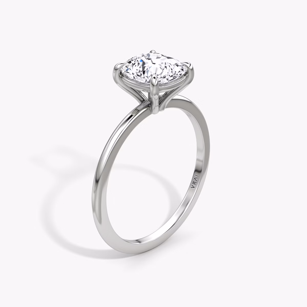The Petite 4-Prong Solitaire | Cushion | 18k | White Gold | bandAccent: Plain | diamondOrientation: vertical | caratWeight: other