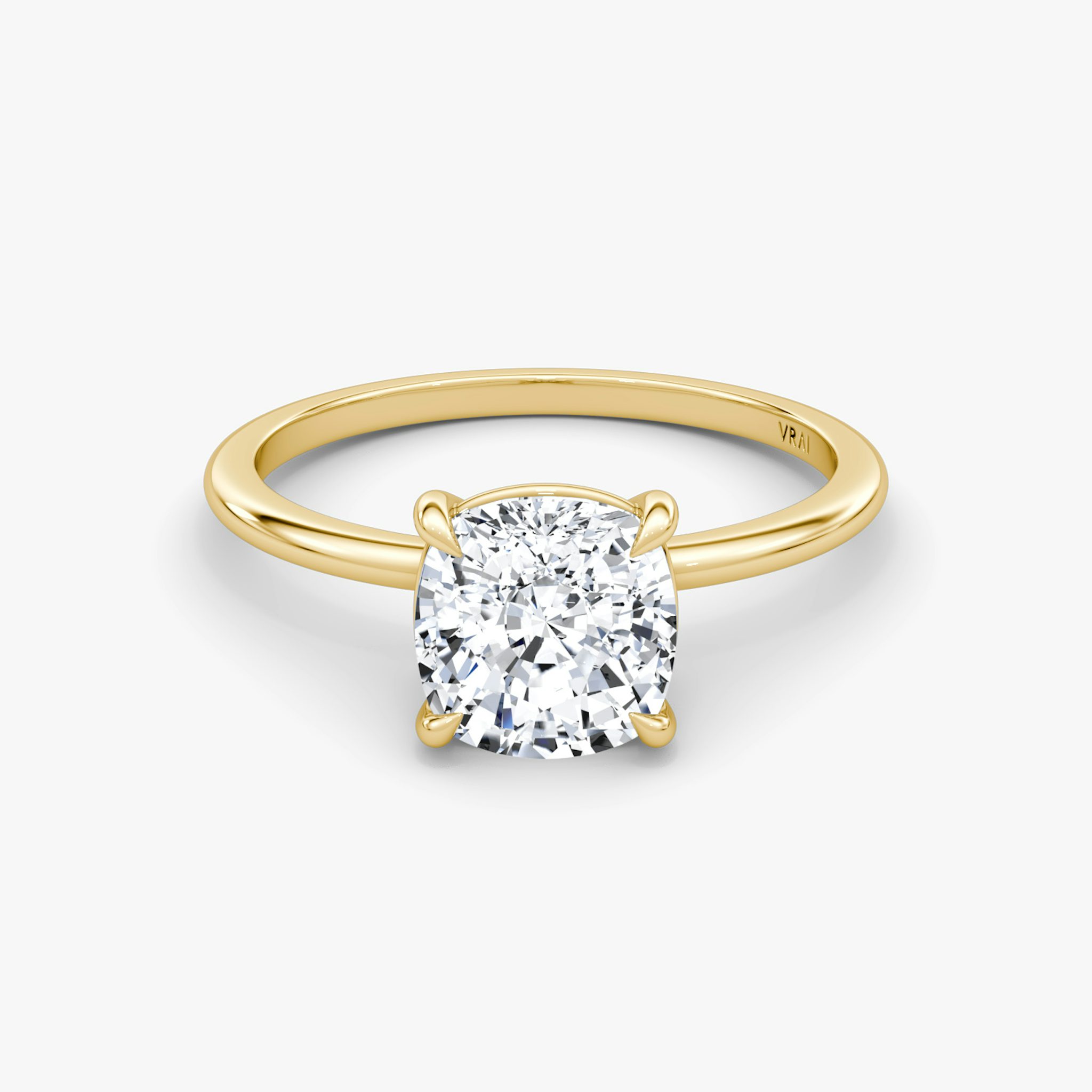 The Petite 4-Prong Solitaire | Cushion | 18k | Yellow Gold | bandAccent: Plain | diamondOrientation: vertical | caratWeight: other